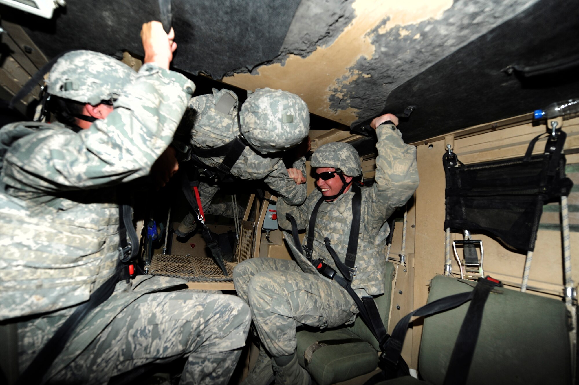 SOUTHWEST ASIA – Air Force Academy cadets participate in roll-over vehicle training June 20 during the Operation Air Force program. The cadets learned to egress from a disabled vehicle. (U.S. Air Force photo/Staff Sgt. Alexandra M. Boutte)