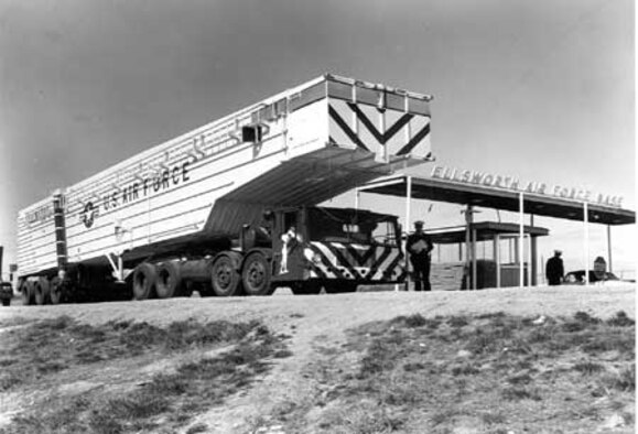 KIRTLAND AFB, N.M. -- The first Minuteman IB to be launched left an ICBM silo of the 66th Missile Squadron at Newell, S.D. With this shot, the 44th Strategic Missile Wing at Ellsworth AFB demonstrated that a Minuteman could be launched from an operational site. By February 1965, Strategic Air Command had removed all Titan I missiles from their silos at Ellsworth, leaving only Minuteman I ICBMs. To prove the ability of Minuteman crews and missiles, in November 1964, Secretary of Defense Robert McNamara approved Project Long Life, a series of operational tests. The program called for a realistic test of the Minuteman IB system through short-range base launches of three modified ICBMs. The first test missile, loaded with enough propellant for a seven-second flight and a range of approximately two miles with inert upper stages and re-entry vehicles, was launched from Launch Facility N-02 on March 1, 1965. (Courtesy photo)