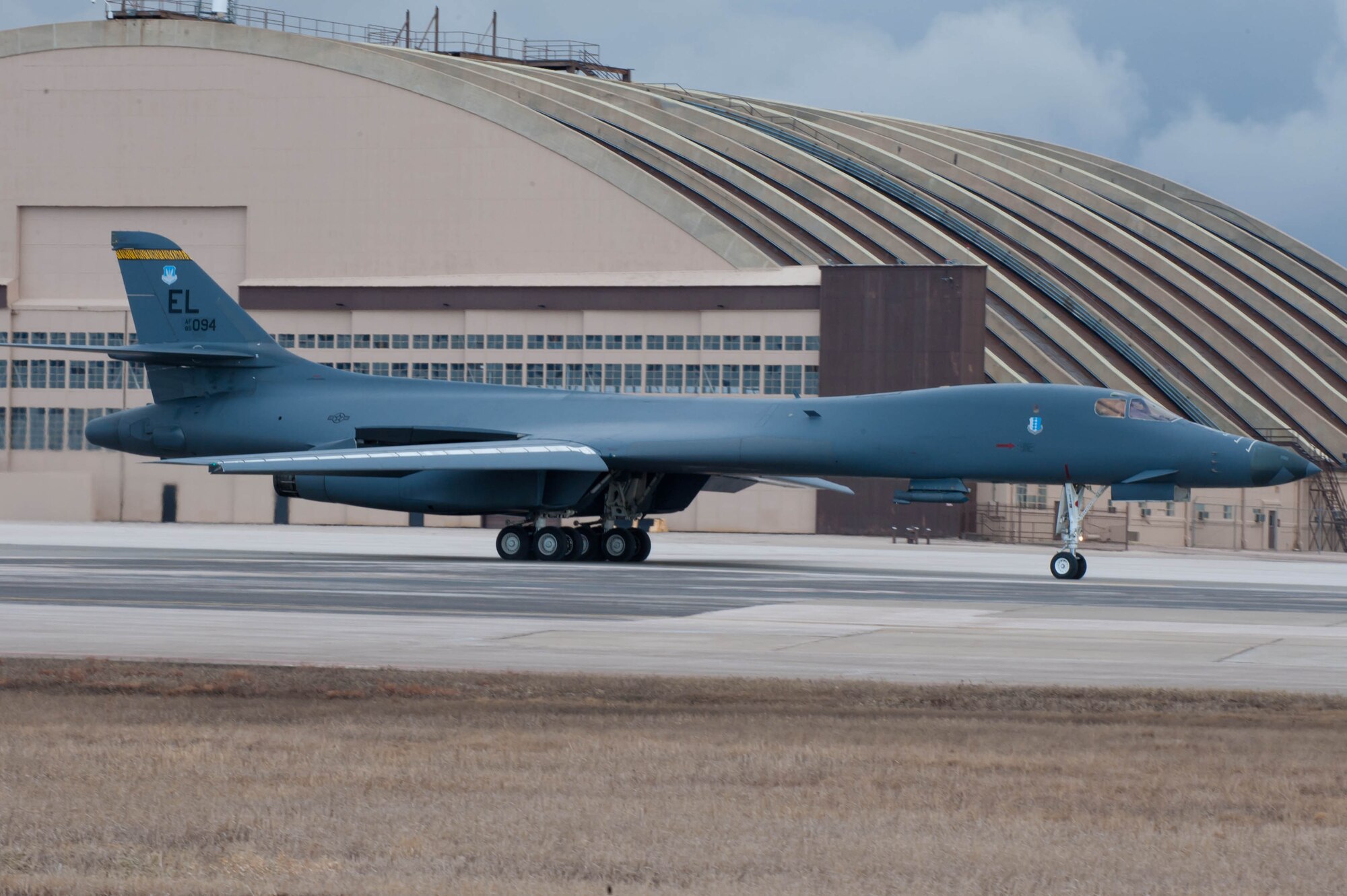 A B-1 bomber taxis down a runway prior to take-off during an Operational Readiness Exercise at Ellsworth Air Force Base, S.D., Feb. 23, 2012. In addition to B-1B missions, a variety of activities were conducted during the ORE to test the base’s ability to rapidly mobilize its aircraft, personnel and resources. (U.S. Air Force photo by Airman 1st Class Zachary Hada/Released) 