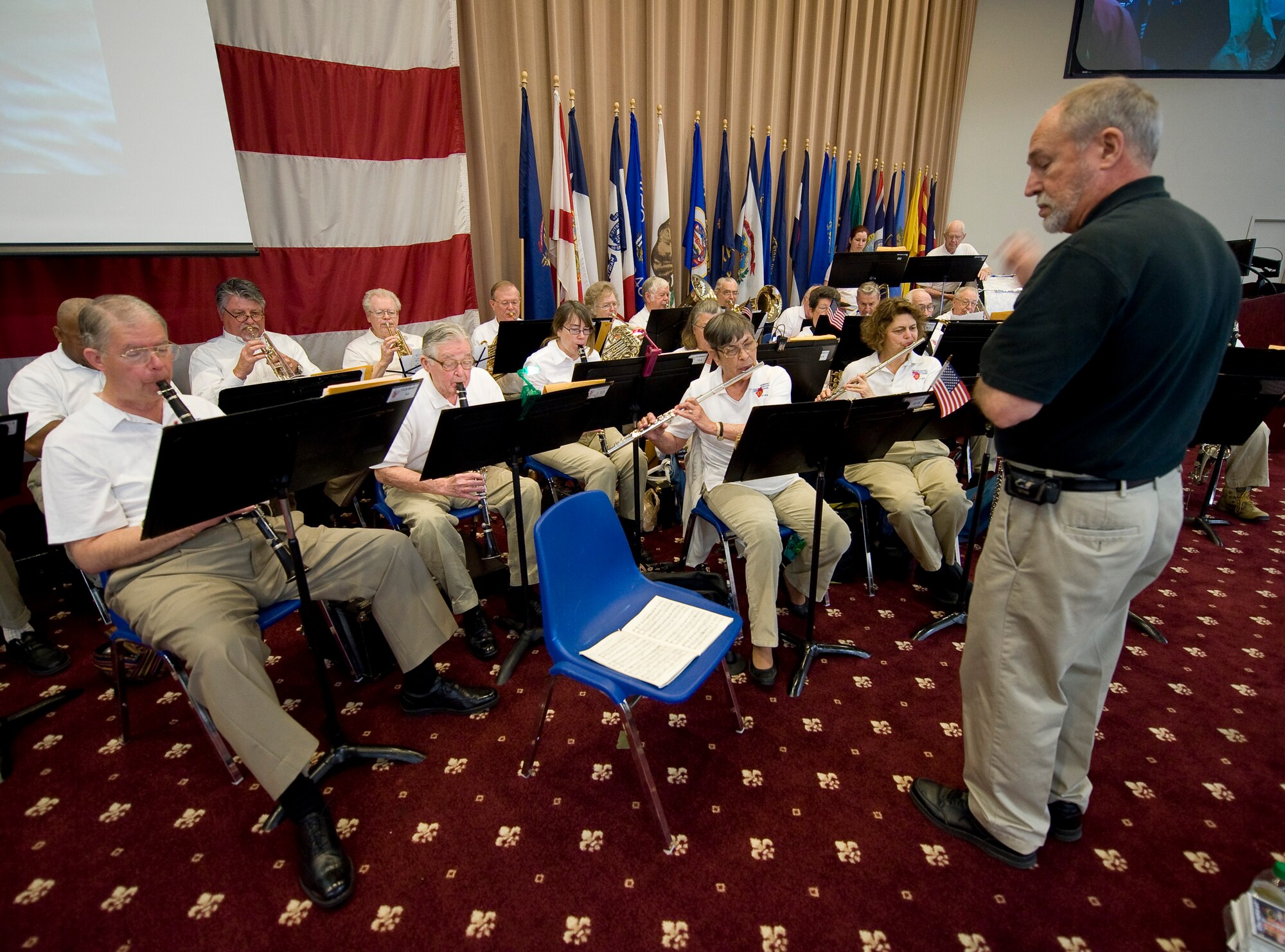 The Shreveport Metropolitan Band at Louisiana State University Shreveport performs during the World War II veterans luncheon on Barksdale Air Force Base, La., Feb. 24. The luncheon is held annually to honor those who served in the armed forces during the war. (U.S. Air Force photo/Senior Airman Chad Warren)(RELEASED)
