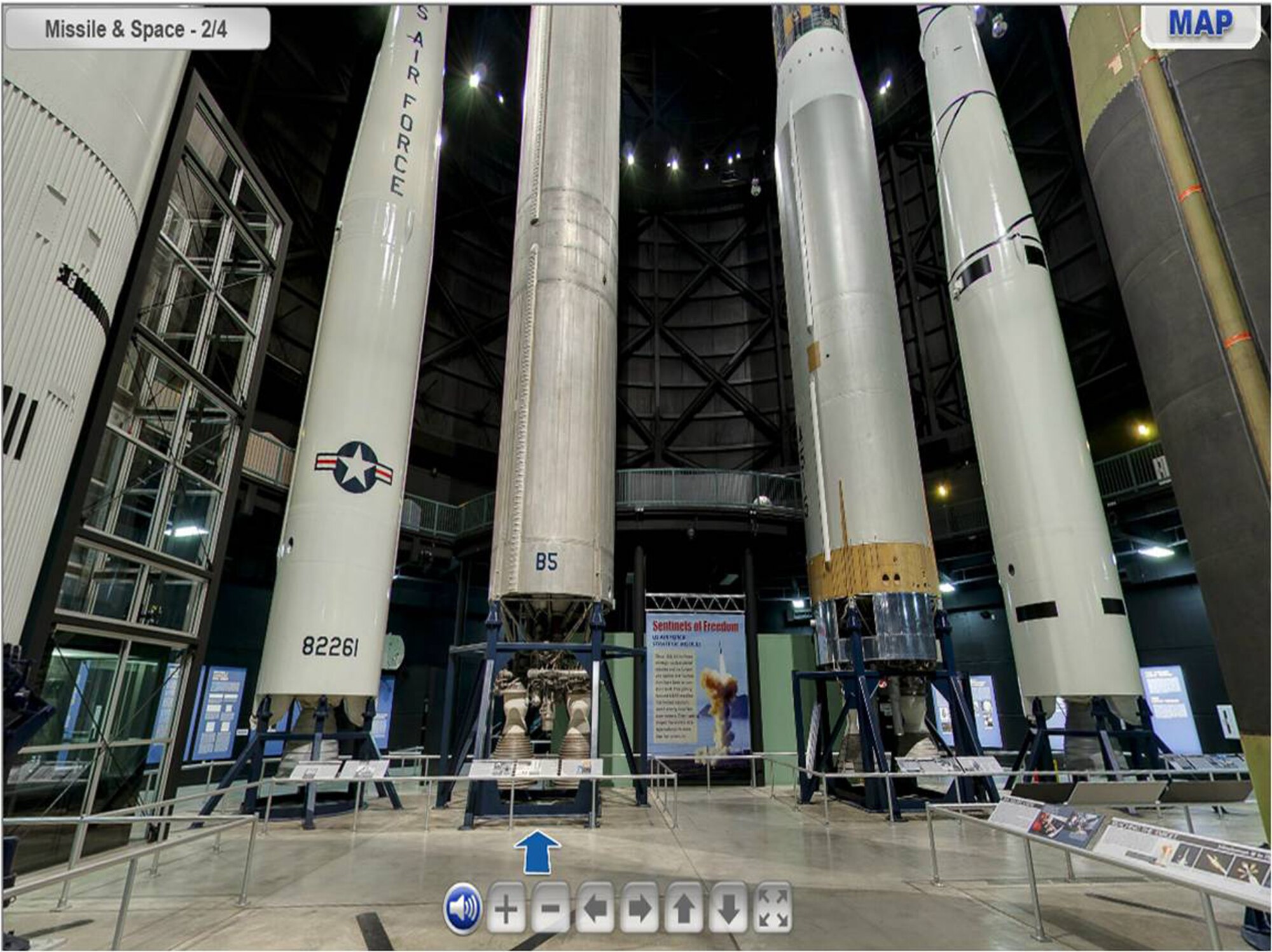 This screenshot shows the Missile & Space Gallery from the National Museum of the U.S. Air Force's Virtual Tour website. (U.S. Air Force image).
