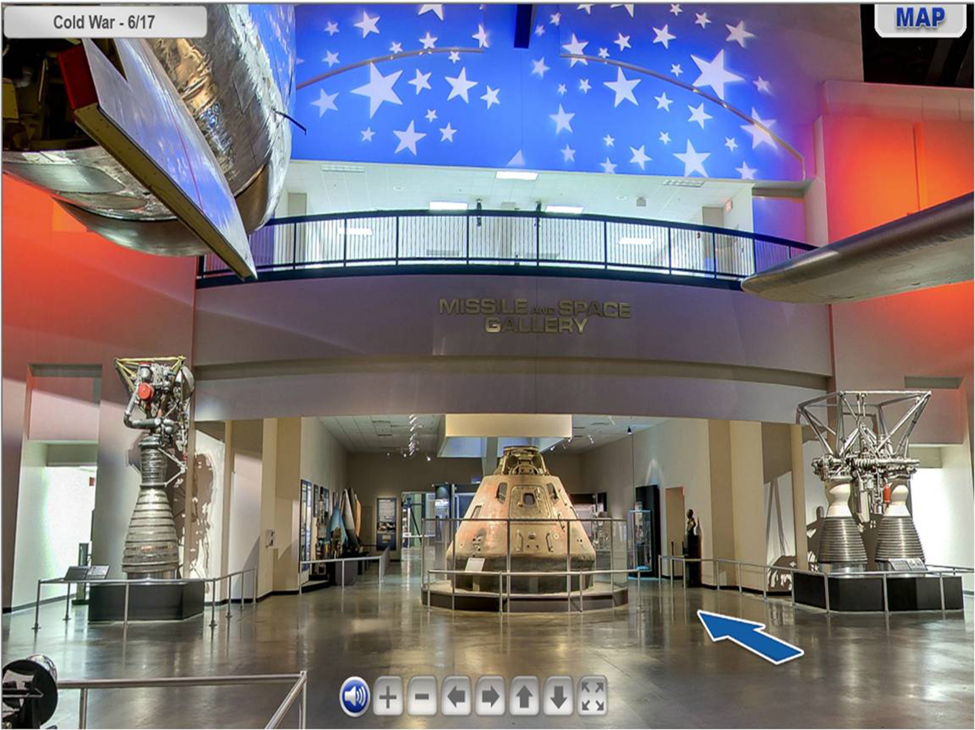 This is a screenshot showing the Apollo 15 Command Module at the entrance of the Missile & Space Gallery from the National Museum of the U.S. Air Force's Virtual Tour website. (U.S. Air Force image).
