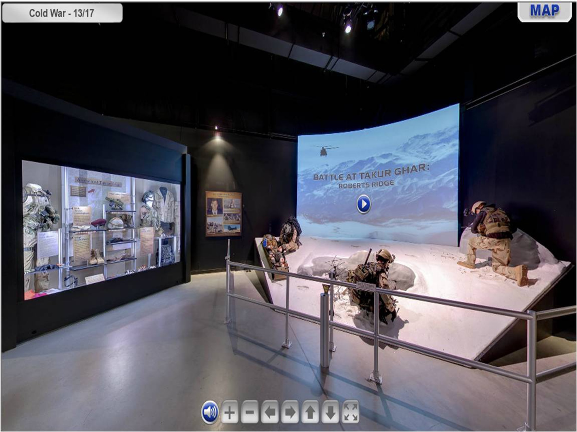 Pictured here is a screenshot of "Battle at Takur Ghar: Roberts Ridge" exhibit located in the Cold War Gallery from the National Museum of the U.S. Air Force's Virtual Tour website. (U.S. Air Force image).
