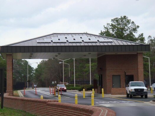 In an effort to decrease energy used on base the marquee at the Oak Forest gate is being powered by solar energy. Funds saved from reduced utility expenses return to help the base to fund additional energy initiatives and mission requirements. (Courtesy photo)