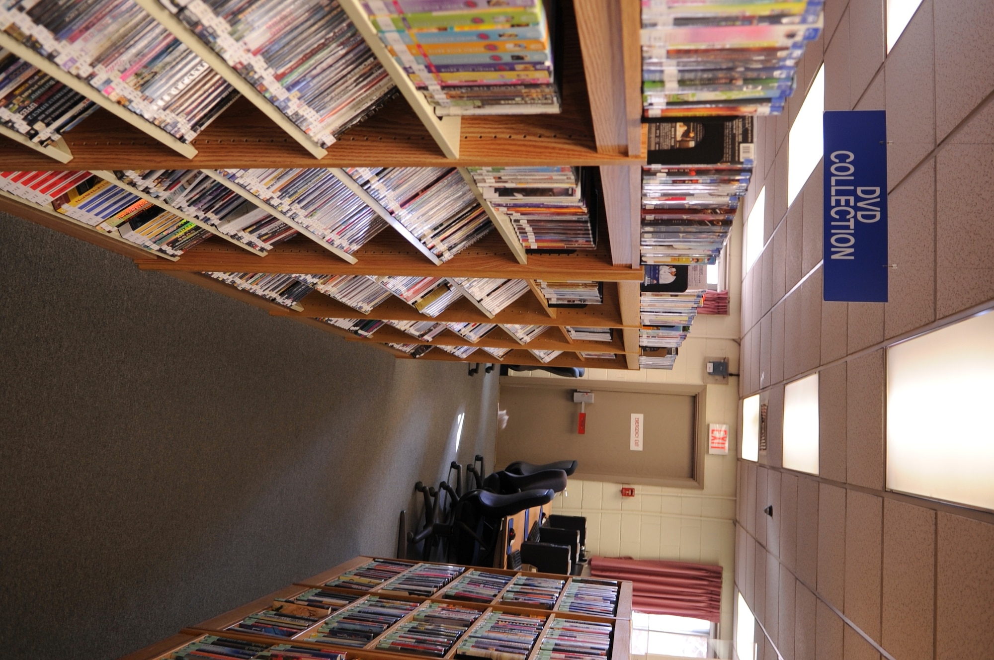 The DVD collection at the Rosenblum Memorial Library on Kunsan Air Base, Republic of Korea, Feb. 29, 2012.  More than 3,000 DVDs are available for rent to service members registered with the Kunsan library. (U.S. Air Force photo by Senior Airman Jessica Hines/Released)