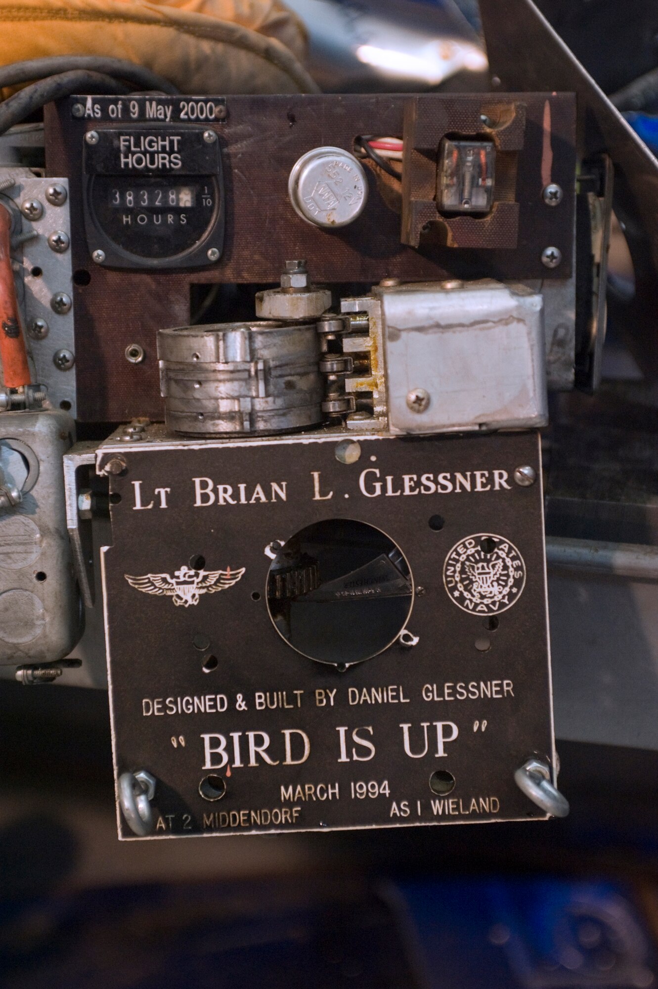 Flight hour recorder displays 38,328 actual flight hours logged by the then Lt. Brian L. Glessner.  (Photo/Bobby Jones)