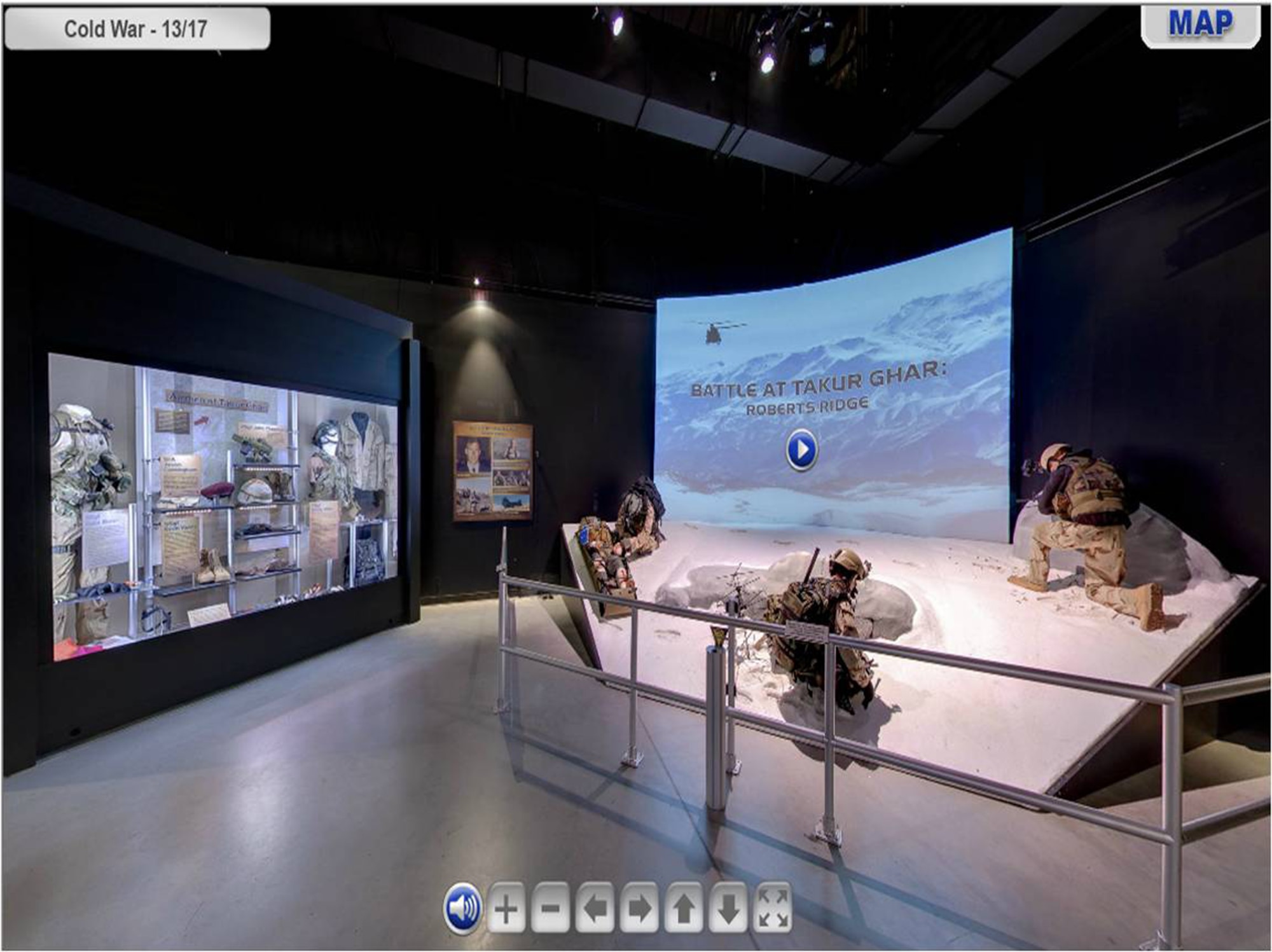 A screenshot of "Battle at Takur Ghar: Roberts Ridge" exhibit from the National Museum of the U.S. Air Force's Virtual Tour website. The exhibit is located in the Cold War Gallery. (U.S. Air Force image)