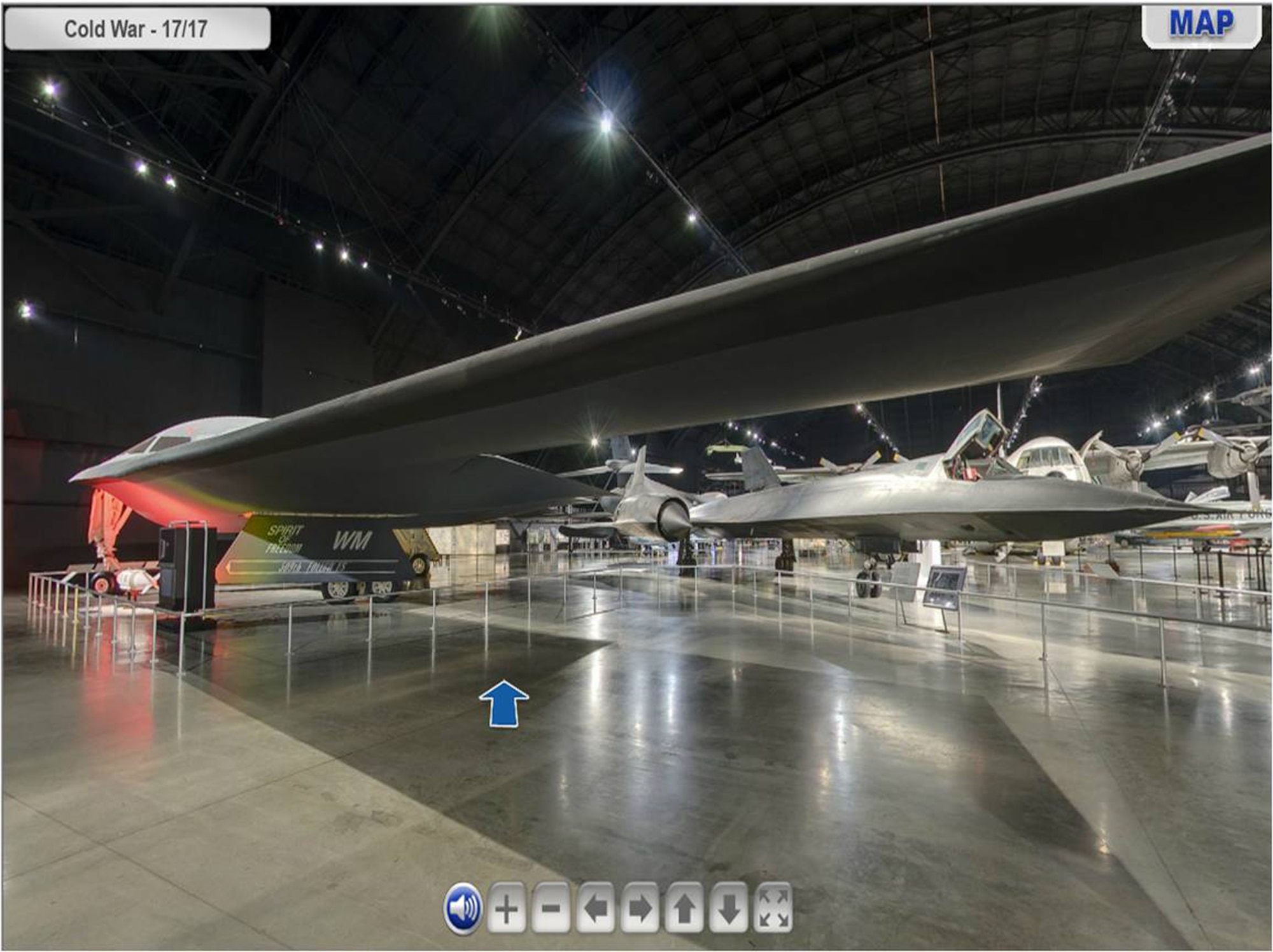 Pictured here is a screenshot of the B-2 Spirit and SR-71A from the National Museum of the U.S. Air Force's Virtual Tour website. The aircraft are located in the Cold War Gallery. (U.S. Air Force image)