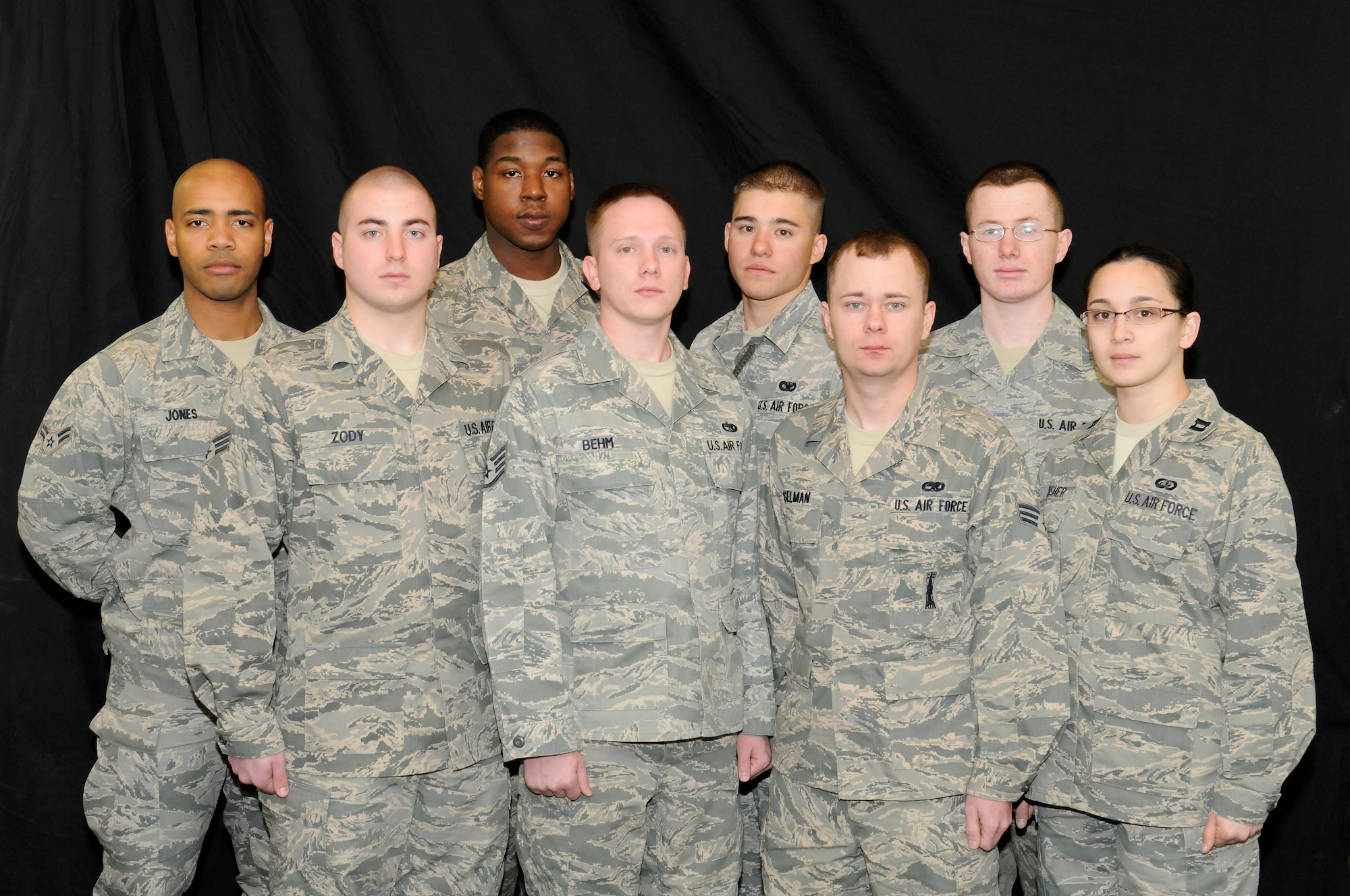 Members of the 2012 Airman-to-Airman Safety Advisory Council stand for a group photo at the conclusion of their three-day visit to the Air Force Safety Center, Feb. 16.  Eight Airmen representing their major commands and field operating agency advised Maj. Gen. Greg Feest, Air Force chief of safety, and other safety center leaders on the most effective communication methods to reach their peers in the 17-26 age group (U.S. Air Force photo/Keith Wright).