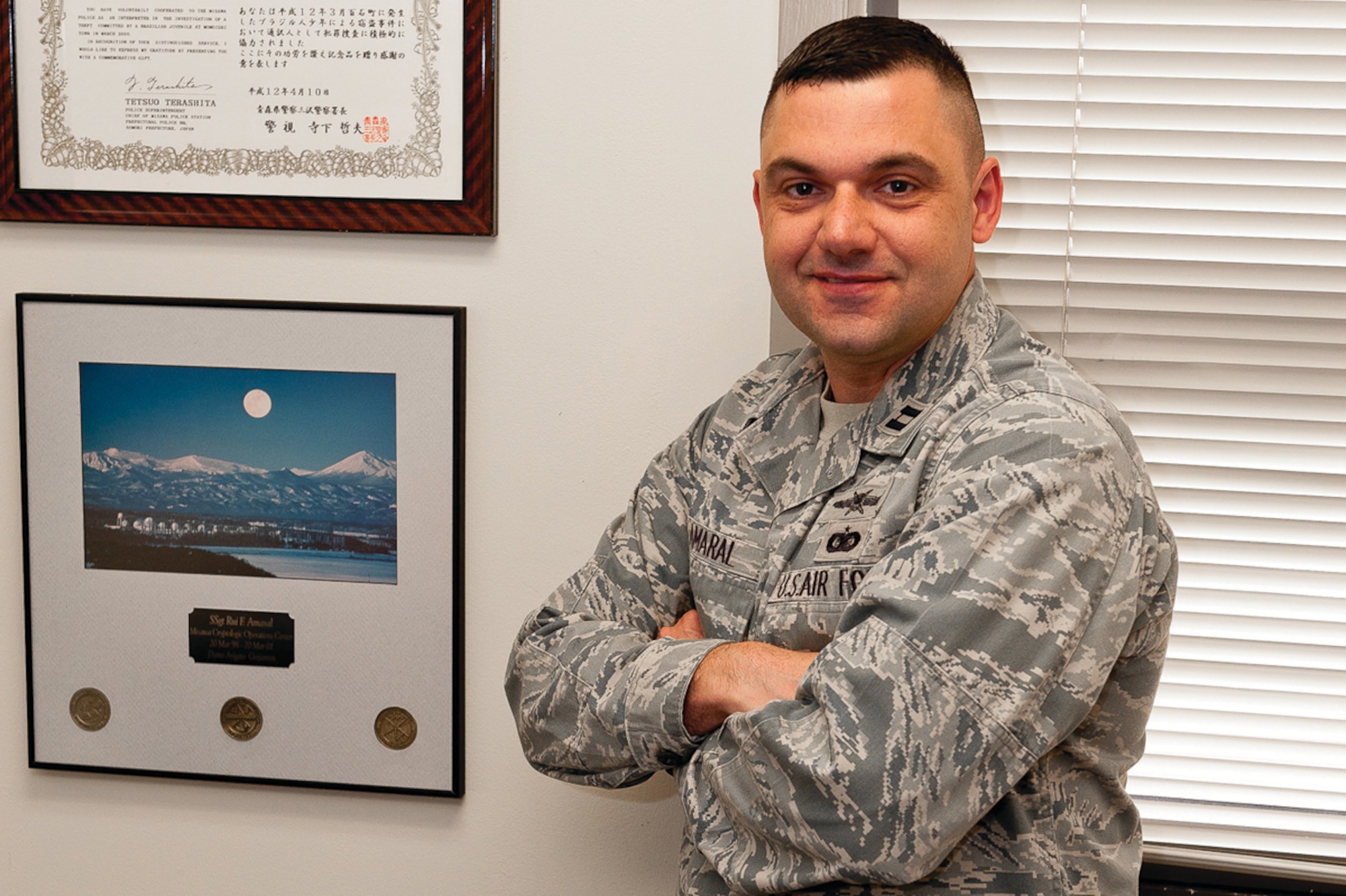 Capt. Rui Amaral, 65th Air Base Wing Political Affairs officer, in his office, Feb. 24, 2012. Amaral, originally from Santa Luzia, is the first Terceira native to hold this position. (U.S. Air Force photo by Lucas Silva)