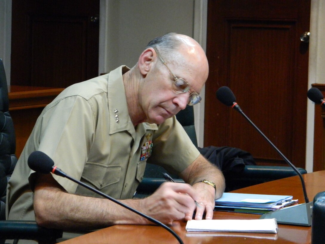 CAMP AGUINALDO, Philippines-Lt. Gen. Duane D. Thiessen, commander of U.S. Marine Corps Forces, Pacific, writes notes prior to meeting with senior military officials from the Armed Forces of the Philippines (AFP), Sept. 16. Thiessen visited the Philippines to meet with the U.S. ambassador, U.S. and Filipino military officials, and component commanders from the AFP.                               