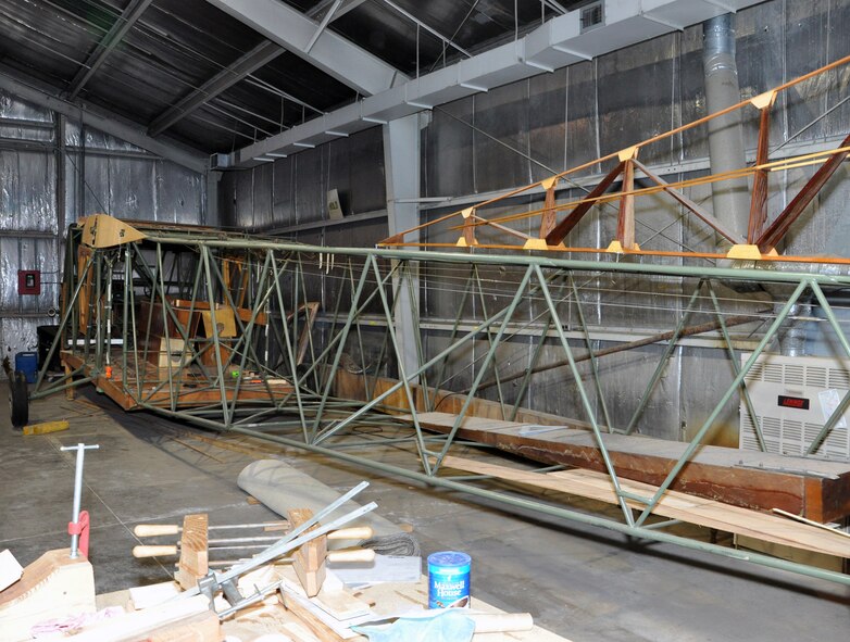 Mid to front section of a CG-4A glider at Whiteman Air Force Base, Mo., Feb. 28. The glider is being restored by volunteers. Gliders such as this one were used by the 442nd Troop Carrier Group to move troops and supplies during World War II. The 442nd Fighter Wing is an A-10 Thunderbolt II Air Force Reserve unit at Whiteman. (U.S. Air Force photo/Senior Airman Wesley Wright) 
 
