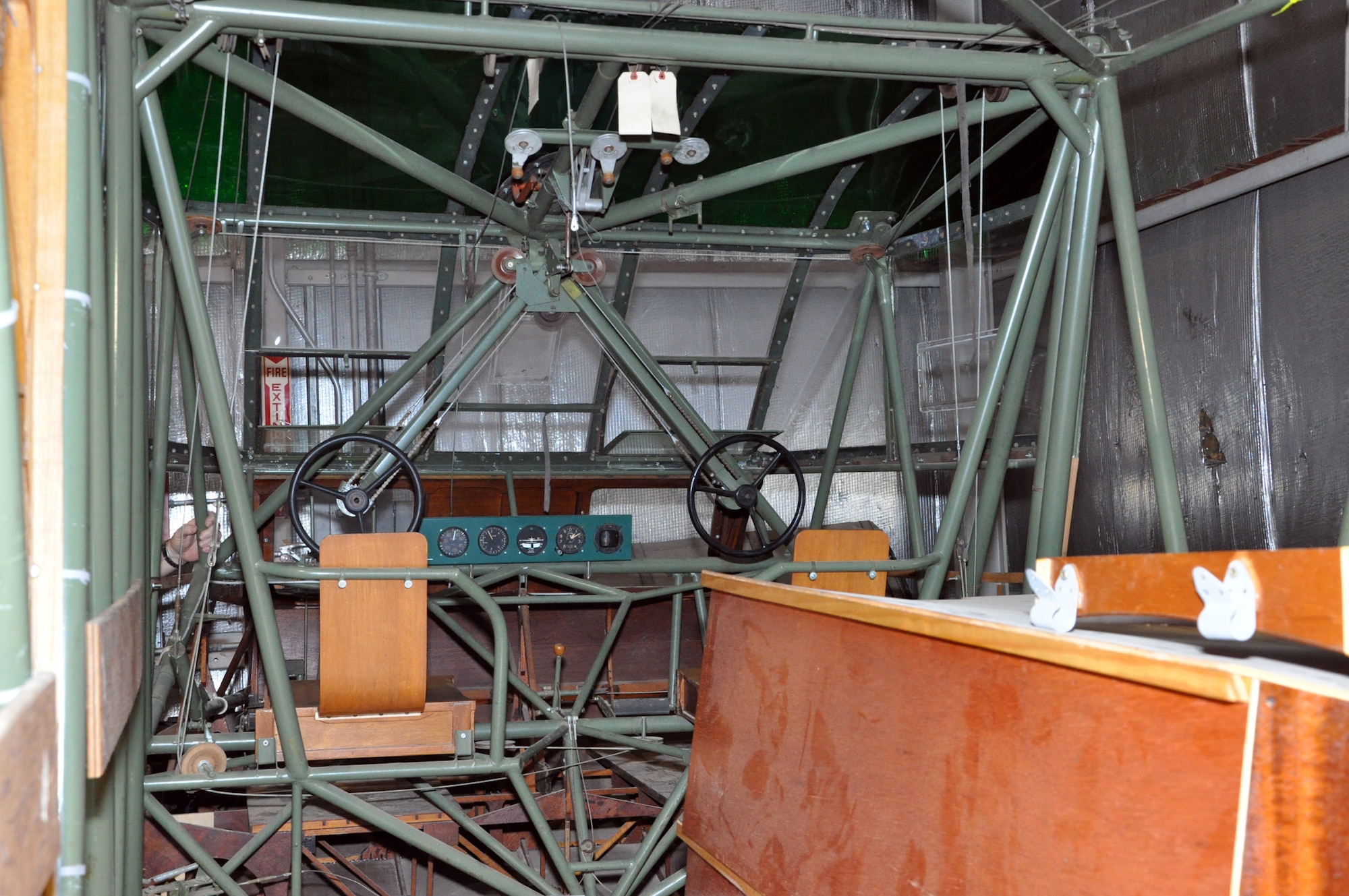 Interior view of the cockpit of a CG-4A glider being restored by volunteers at Whiteman Air Force Base, Mo., Feb. 28. Gliders such as this one were used by the 442nd Troop Carrier Group to move troops and supplies during World War II. The 442nd Fighter Wing is an A-10 Thunderbolt II Air Force Reserve unit at Whiteman. (U.S. Air Force photo/Senior Airman Wesley Wright) 
 
