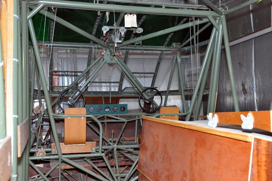 Interior view of the cockpit of a CG-4A glider being restored by volunteers at Whiteman Air Force Base, Mo., Feb. 28. Gliders such as this one were used by the 442nd Troop Carrier Group to move troops and supplies during World War II. The 442nd Fighter Wing is an A-10 Thunderbolt II Air Force Reserve unit at Whiteman. (U.S. Air Force photo/Senior Airman Wesley Wright) 
 
