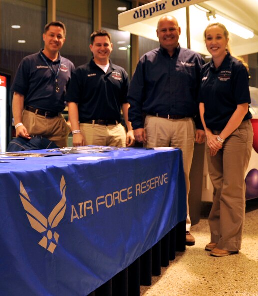 The 403rd Wing recruiters were on hand Mar. 2-3 at Monster Jam 2012 to recruit leads for the U.S. Air Force Reserve. Master Sgts. Serena Birch and Robert Bazor, along with Tech. Sgts. James Scapperotti and Pete Wypyszinski, generated a number of leads during the two day event. Monster Jam was sponsored by a number of companies, to include the U.S. Air Force Reserve. The two-day event entertained crowds with monster truck action and paid tribute to the U.S. military, police officers and firefighters. (U.S. Air Force photo by Maj. Heather Newcomb)