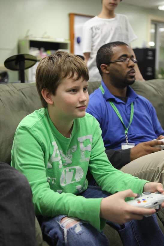 Mason Haspert, who was awarded Teen of the Month for February, plays videogames at Teen Squad aboard Marine Corps Base Camp Lejeune, March 5. Haspert hopes to become an officer in the Marine Corps when he grows up.