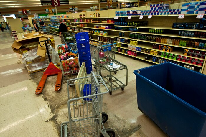 Defense Commissary Agency is renovating the Nellis commissary to improve quality of life for the base community March 5th, 2012 at Nellis Air Force Base, Nev. DECA updates their stores across the Department of Defense every eight to ten years to ensure convenience for its shoppers. (U.S. Air Force photo by Senior Airman Brett Clashman)