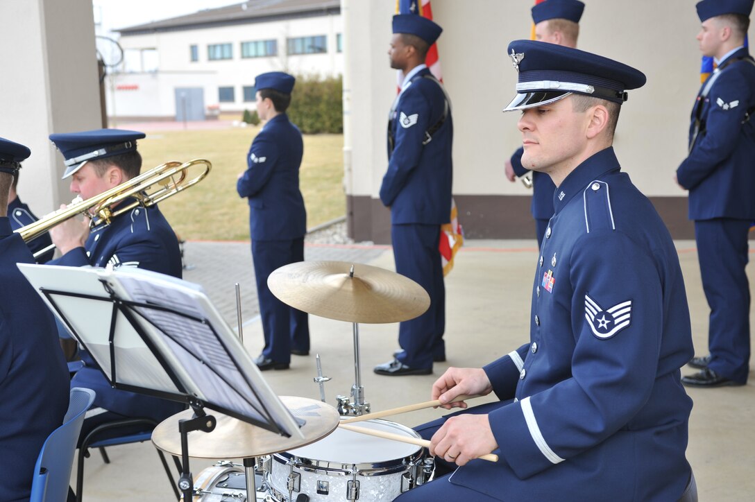 SSGT Tim Shaw (percussionist with The Five Star Brass) during the 60th Anniversary Ceremony on March 1.  The 'Five Star Brass' also supported the 86th ABW's 60th Anniversary celebration the following day.