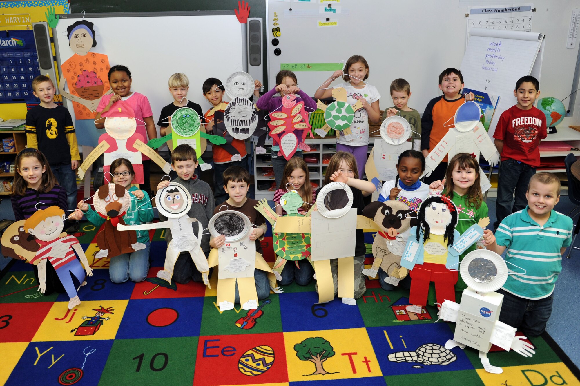 SPANGDAHLEM AIR BASE, Germany – Students from Ms. Judy Harvin’s second grade class show chararacters they created from books they read during a Read Across America event at Spangdahlem Elementary School here March 5. The students created their favorite characters as a homework assignment for their reading class. (U.S. Air Force photo by Senior Airman Christopher Toon/Released)