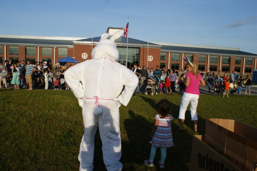 The Easter Bunny leads the crowd in the "Cupid Shuffle"