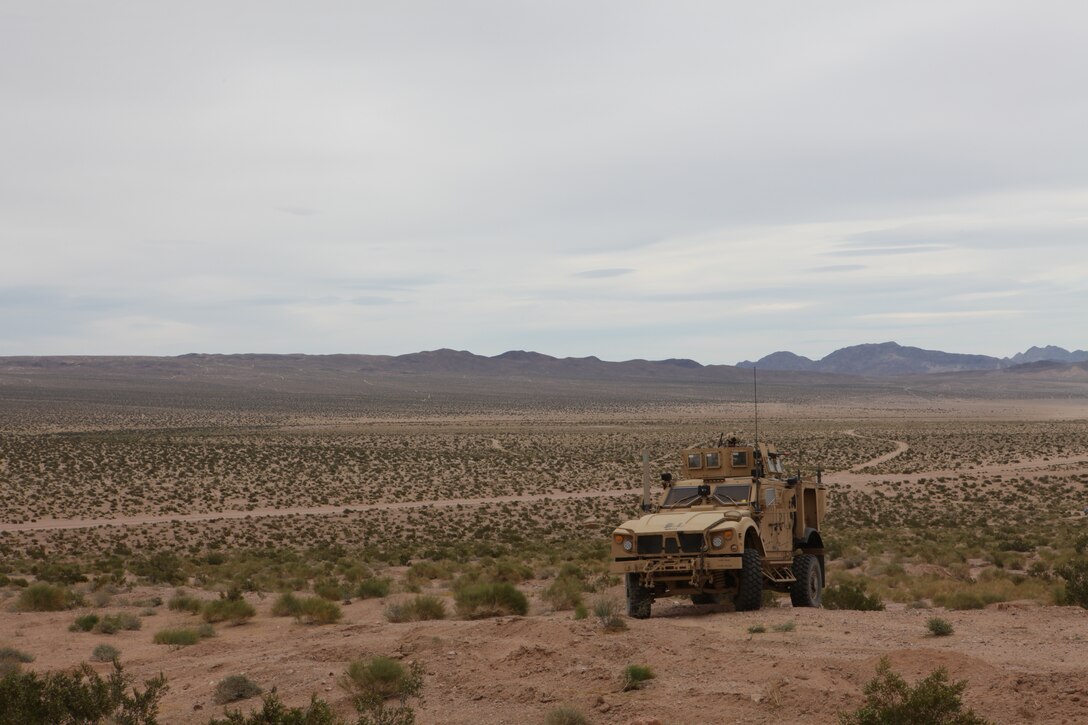 A U.S. Marine Corps Forces, Special Operations Command M-ATV rolls across the desert during a simulated convoy as part of a pre-deployment exercise at the National Training Center, Fort Irwin, Calif. May 15, 2011. The three-week exercise is designed to prepare MARSOC Marines for deployment to combat operations in Afghanistan by immersing them in an environment as realistic and comprehensive as possible. 