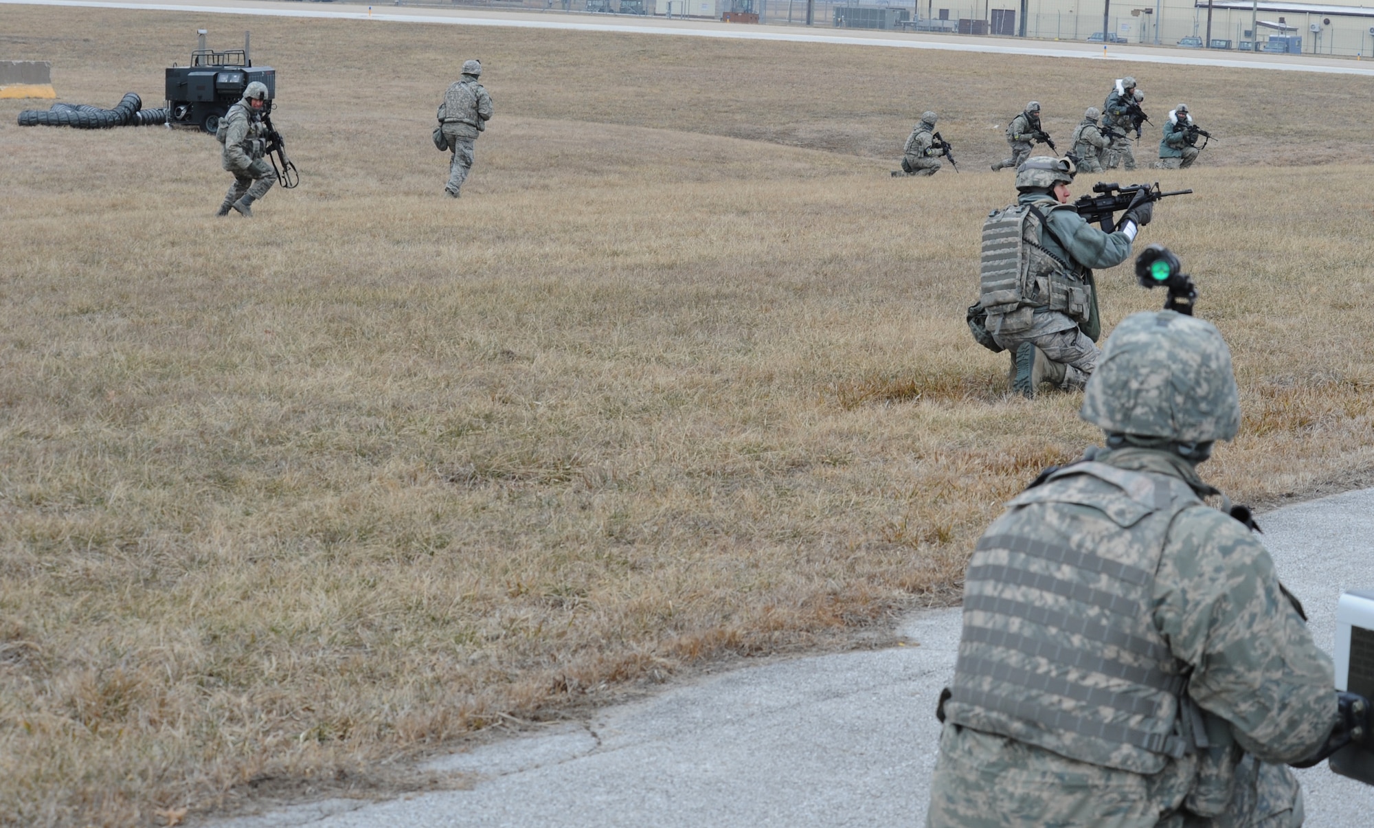 WHITEMAN AIR FORCE BASE, Mo. -- Members of the 509th Security Forces Squadron take part in a Nuclear Surety Inspection training Jan. 21. Whiteman finished the NSI with the highest possible with 22 teams and 27 individuals recognized as superior performers. (U.S. U.S. Air Force photo/Airman 1st Class Bryan Crane)