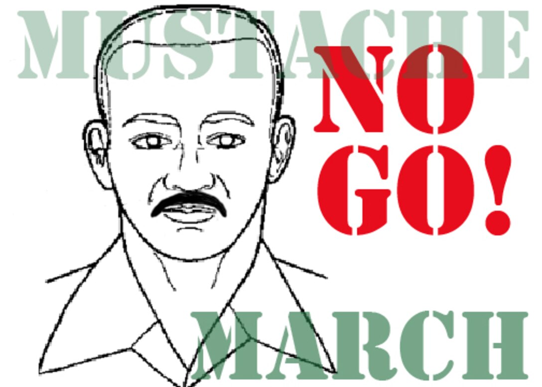 This mustache is a NO-GO!  It extends sideways beyond a vertical line drawn upward from both corners of the mouth. (U.S. Air Force Graphic/Senior Airman Torey Griffith)