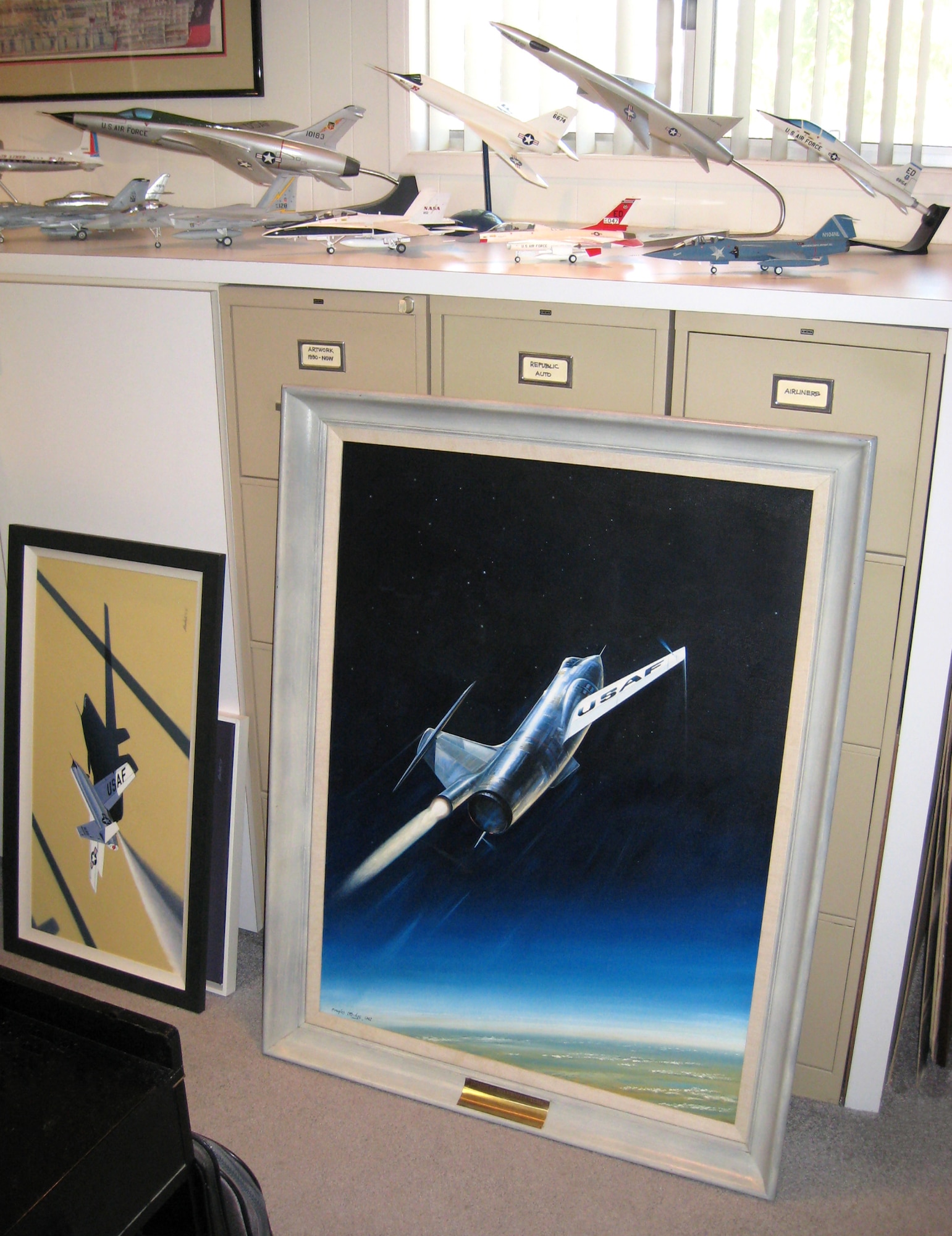 The restored NF-104 painting awaits pick-up at Mike Machat's studio in Woodland Hills, Calif. Once back at the the United States Air Force Test Pilot School, it will be displayed in the entrance, above the NF-104 model. (Courtesy Photo by Mike Machat)
