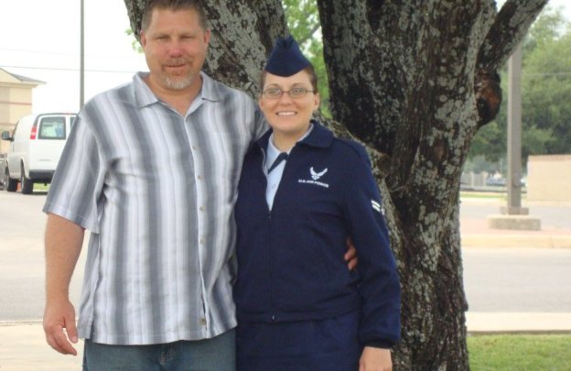 Airman 1st Class Tabitha N. Haynes, Air Force District of Washington Public Affairs, and her dad Rod Haynes, in 2010 when she graduated from Basic Military Training, Lackland Air Force Base, Texas. 