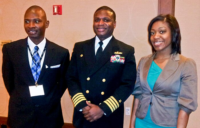 SSC Atlantic Commanding Officer Capt. Mark Glover is pictured with SSC Atlantic employees Brian Reese and Marquita Priester who were named 2012 Modern-Day Technology Leaders by the Black Engineer of the Year Award Science, Technology, Engineering and Mathematics organization. (Courtesy photo)