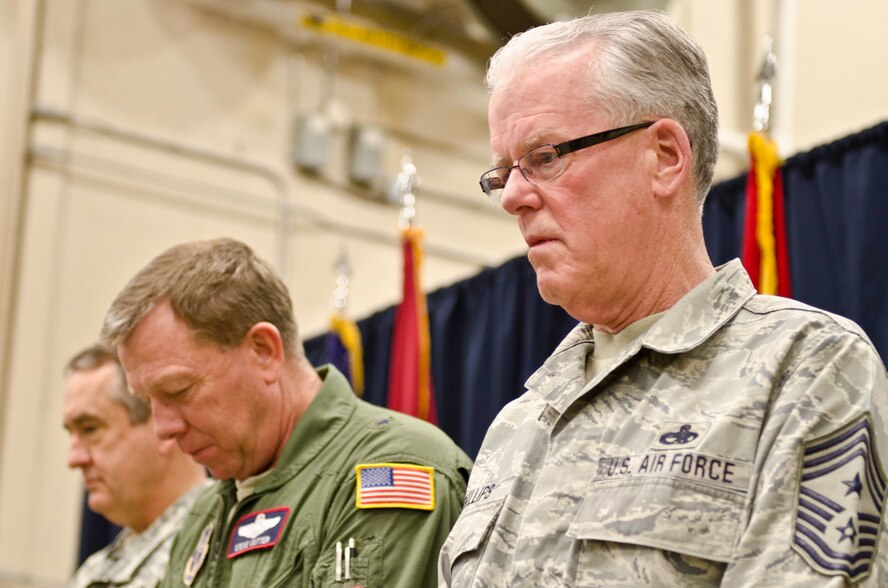 Missouri Air National Guard's Command Chief Master Sgt. William D. Phillips retires from the Air National Guard, Rosecrans Air National Guard base, St. Joseph, Mo., March 3, 2012. Chief Phillips has over 40 years of service in the Air National Guard and started out as a member, here, at the 139th Airlift Wing. (U.S. Air Force Photo by Senior Airman Kelsey Stuart)