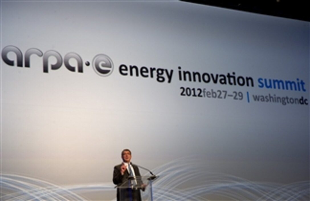 Deputy Secretary of Defense Ashton B. Carter speaks at the 3rd Annual ARPA-E Energy Innovation Summit at National Harbor, Md., on Feb. 29, 2012.  