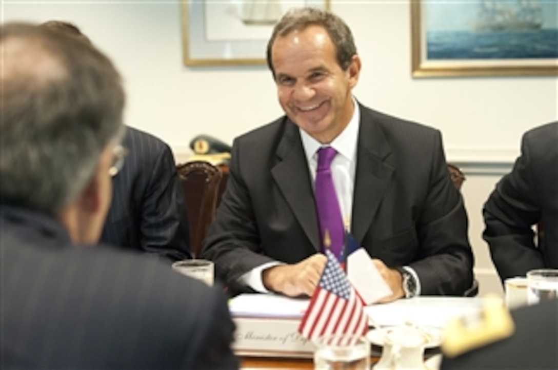 Secretary of Defense Leon E. Panetta hosts an honor cordon for Chilean Minister of Defense Andres Allamand Zavala at the Pentagon on March 5, 2012.  