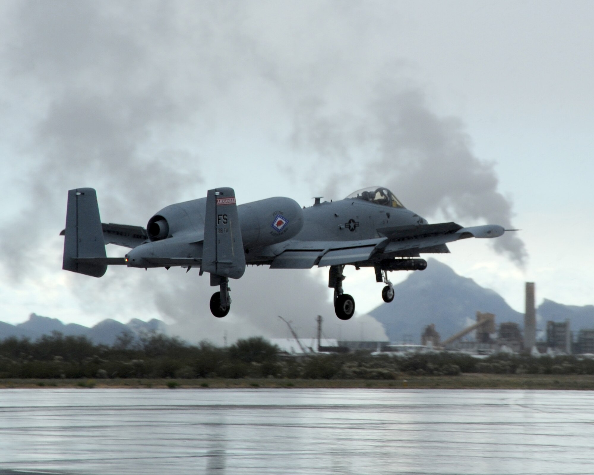An A-10 prepares to land on the flightline after completing its mission at Davis-Monthan Air Force Base, Ariz. Feb., 14. (U.S. Air Force photo by Airman 1st Class Michael Washburn/Released)