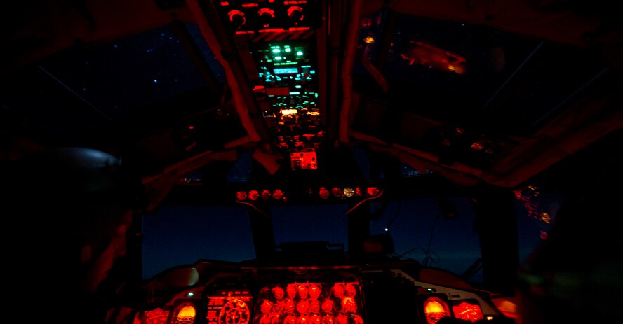 Capt. Andrew Embry, a B-52H Stratofortress aircraft commander from the 96th Bomb Squadron, Barksdale Air Force Base, La., pilots a mission during Exercise Red Flag, March 3, 2012. Red Flag trains pilots from the U.S., NATO and other allied countries for realistic combat scenarios. The B-52 can carry nuclear or precision ordnance with worldwide precision navigation capability. (U.S. Air Force photo by Tech. Sgt. Bradley C. Church)(Released)