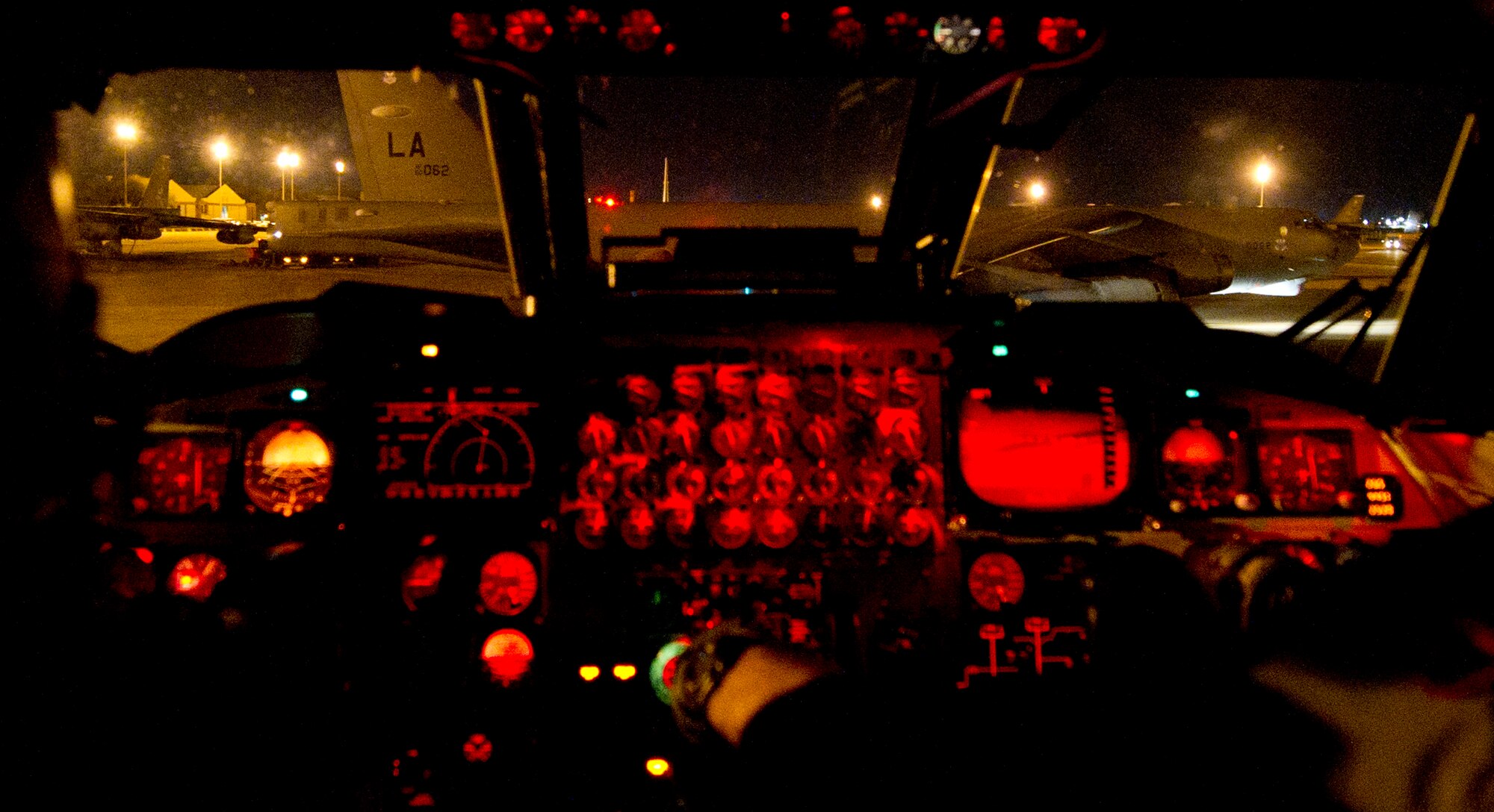 A B-52H Stratofortress from the 2nd Bomb Wing, Barksdale Air Force Base, La., taxis on the flight line during Exercise Red Flag, March 3, 2012. Red Flag trains pilots from the U.S., NATO and other allied countries for realistic combat scenarios. The B-52 performs a dual-role mission, nuclear and conventional, providing a rapid global strike capability and ability to reach hardened and buried targets anywhere and at anytime. (U.S. Air Force photo by Tech. Sgt. Bradley C. Church)(Released)

