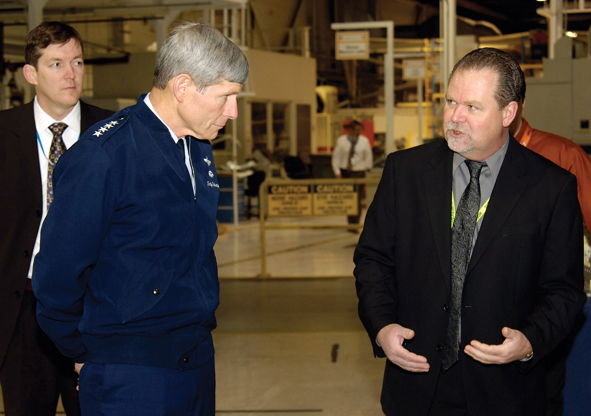 Chuck Alley, 564th Aircraft Maintenance Squadron deputy director, briefs Air Force Chief of Staff Gen. Norton Schwartz about KC-135 depot maintenance, to include current process improvements and cost savings, during the general's  visit to Tinker Air Force Base, Okla., March 5, 2012.  Tinker and Oklahoma City Air Logistics Center leadership also attended the briefing.  During his Oklahoma trip, Schwartz was also the featured speaker at the State of the Aerospace Defense Industry luncheon in Oklahoma City.  (U.S. Air Force photo/Margo Wright)
