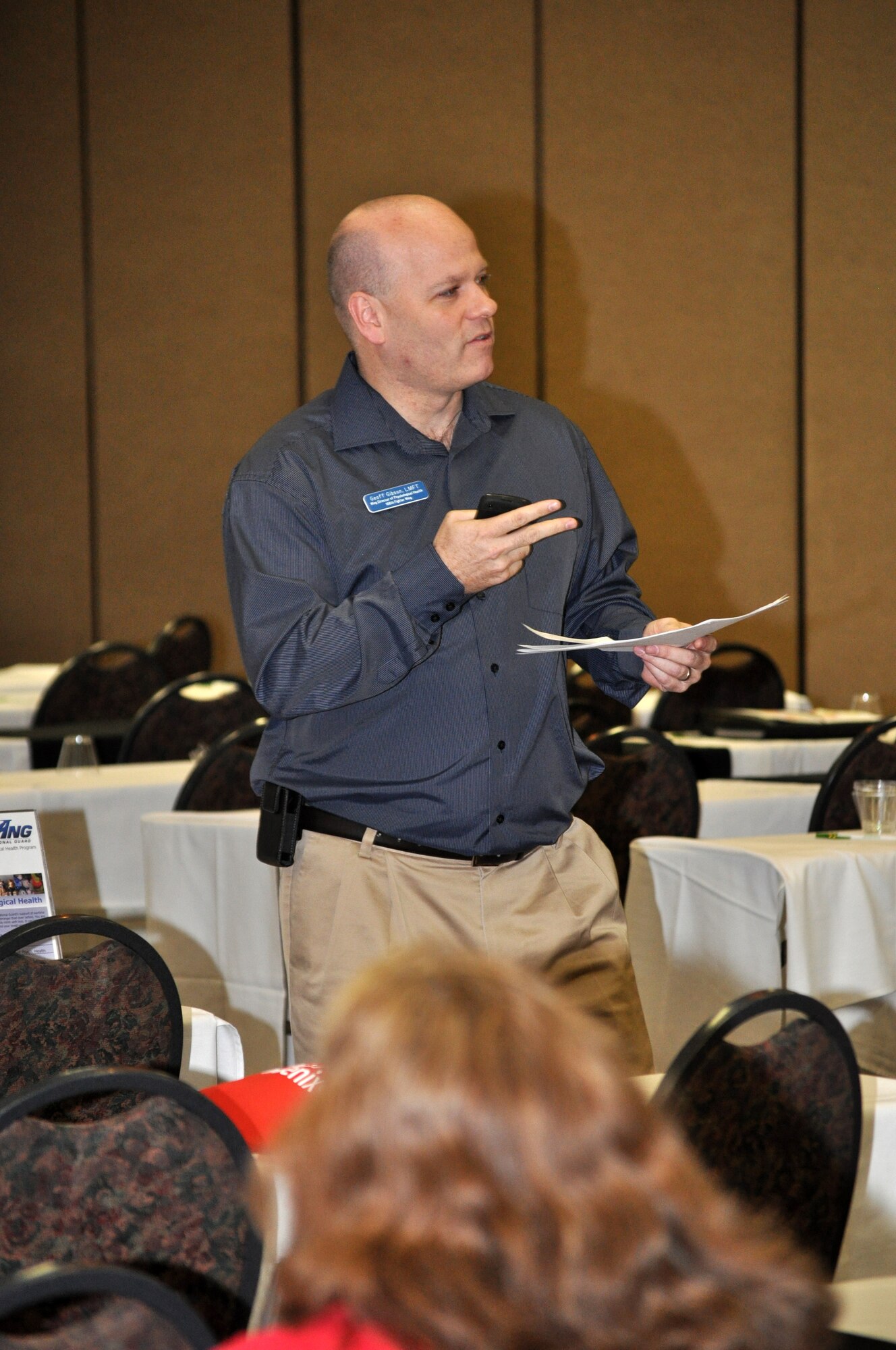 Geoff Gibson, 188th Fighter Wing director of Psychological Health, gives a briefing on “Jujitsu Parenting” during a breakout session at a Yellow Ribbon Reintegration predeployment event March 3, 2012, at the Holiday Inn Convention Center in Fort Smith, Ark. (Courtesy photo)