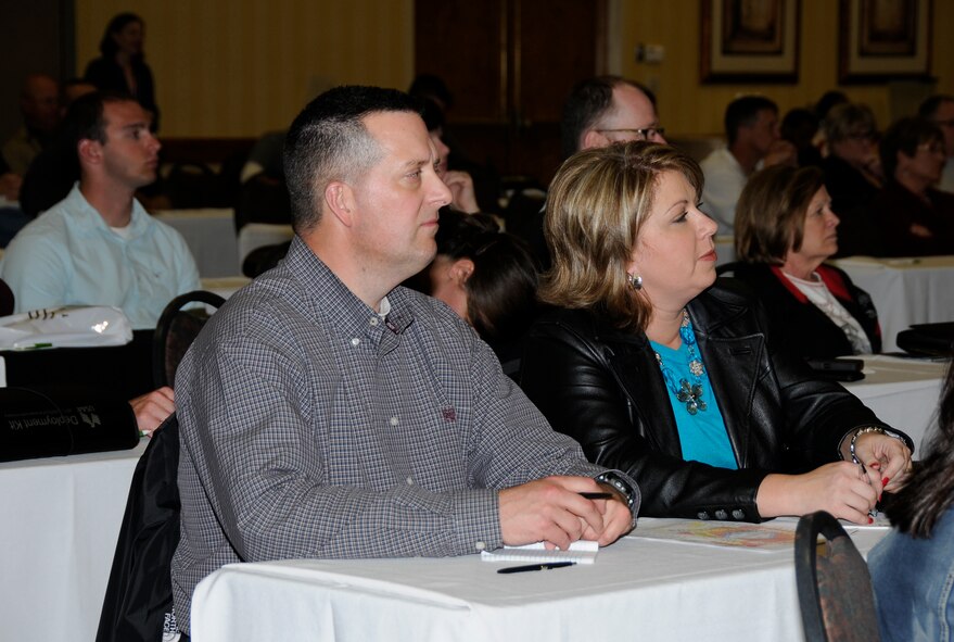 Service members listen to briefings during a Yellow Ribbon Reintegration Program predeployment event March 3, 2012, at the Holiday Inn Convention Center in Fort Smith, Ark. (National Guard photo by Airman 1st Class Hannah Landeros/188th Fighter Wing Public Affairs)