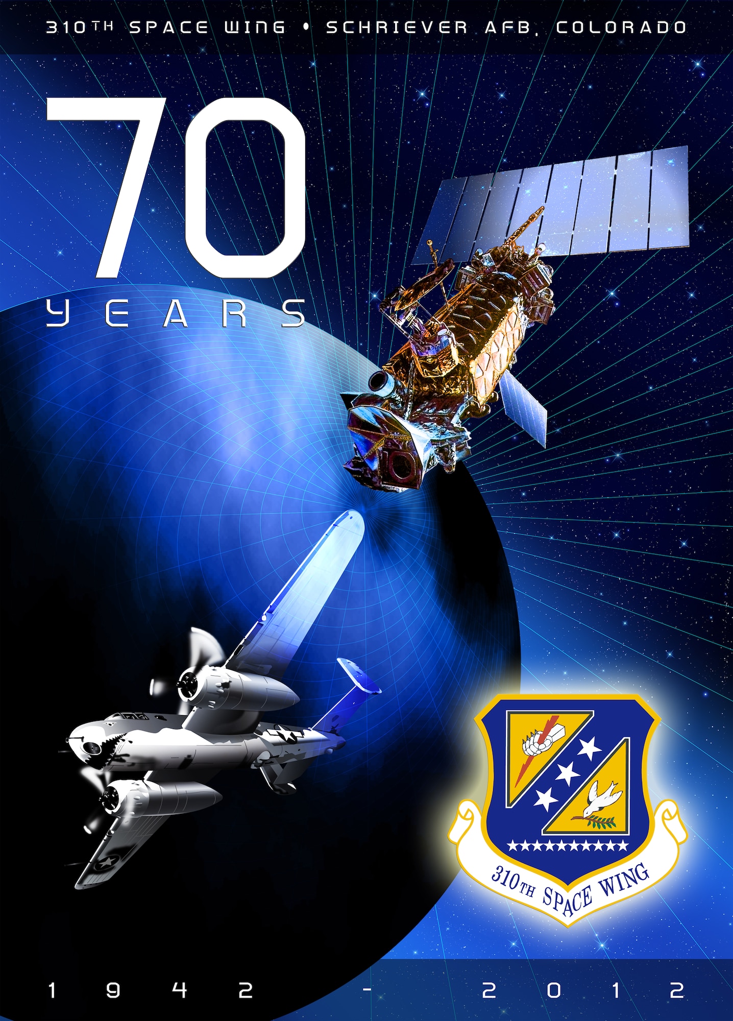 The 310th has a long and rich heritage dating back to World War II, when it began as the 310th Bombardment Group on 15 March 1942, flying B-25 Mitchell medium bombers. In October 1942, the 310th was the first 12th Air Force group sent overseas, initially to England and then to French Morocco, Algeria, Tunisia, France, and Italy where the highly-decorated unit participated in the European-African-Middle Eastern Campaign.[1] The 310th Bombardment Group was inactivated in September 1945.
The 310th Bombardment Wing was reactivated in 1952 as part of Strategic Air Command. It trained on the B-29 Superfortress before converting to the B-47 Stratojet. It was deactivated in June 1965 with the phaseout of the B-47 from the U.S. Air Force inventory.
The 310th became part of Air Force Space Command in 1991 when the 310th Training and Test Wing was activated for a short time at Vandenberg Air Force Base, Calif.; the 310th designator was again activated with the stand up of the 310th Space Group on 4 September 1997. The 310th Space Group was re-designated the 310th Space Wing on 7 March 2008.