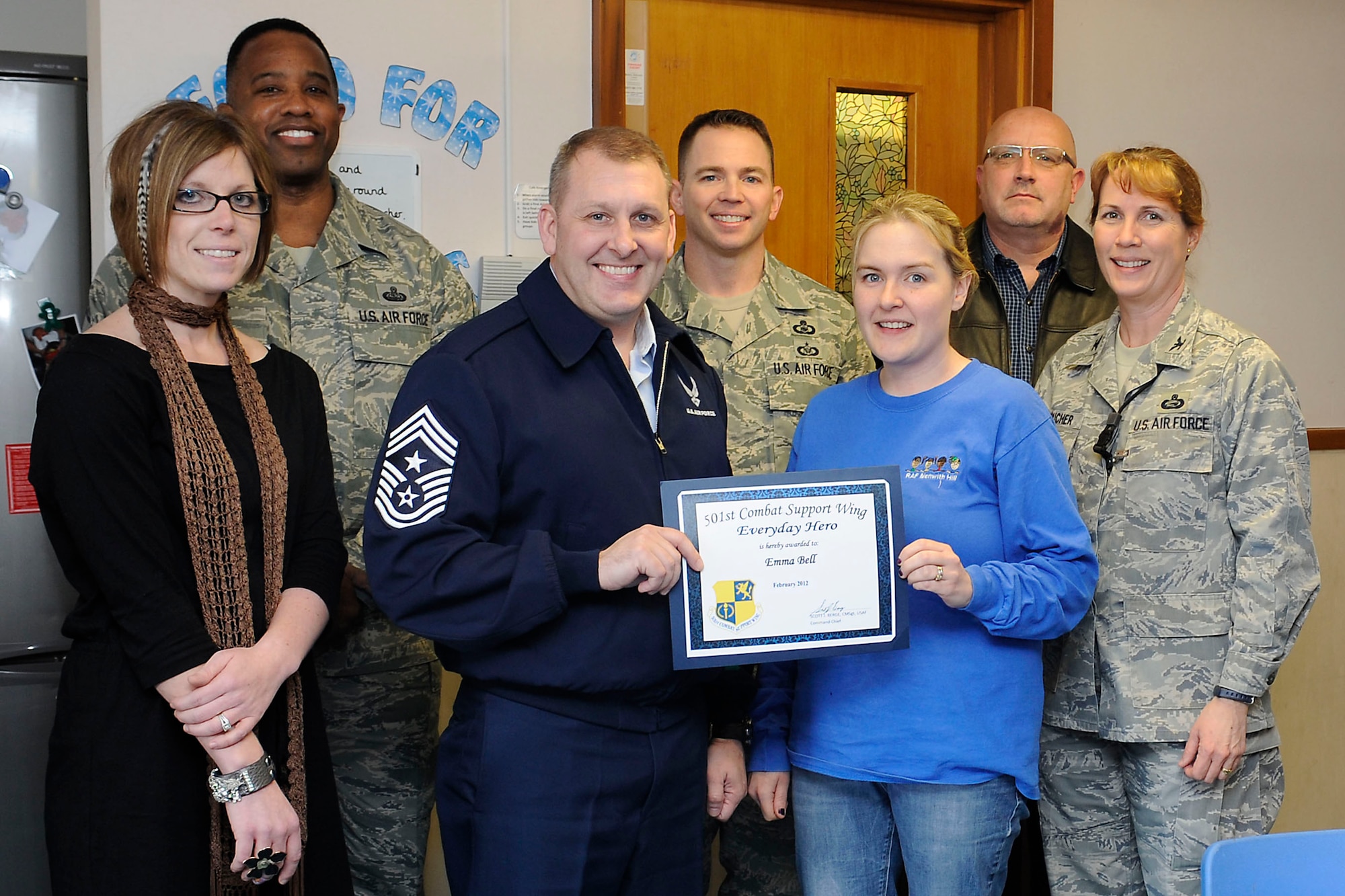 RAF MENWITH HILL, United Kingdom - Emma Bell, 421st Air Base Squadron, was named the February 501st Everyday Hero from the 421st Air Base Group. Bell was recently named best in USAFE for the 2011 unannounced USAFE inspection at the Menwith Hill Child Development Center. (U.S. Air Force photo by Staff Sgt. Ave Young) 

