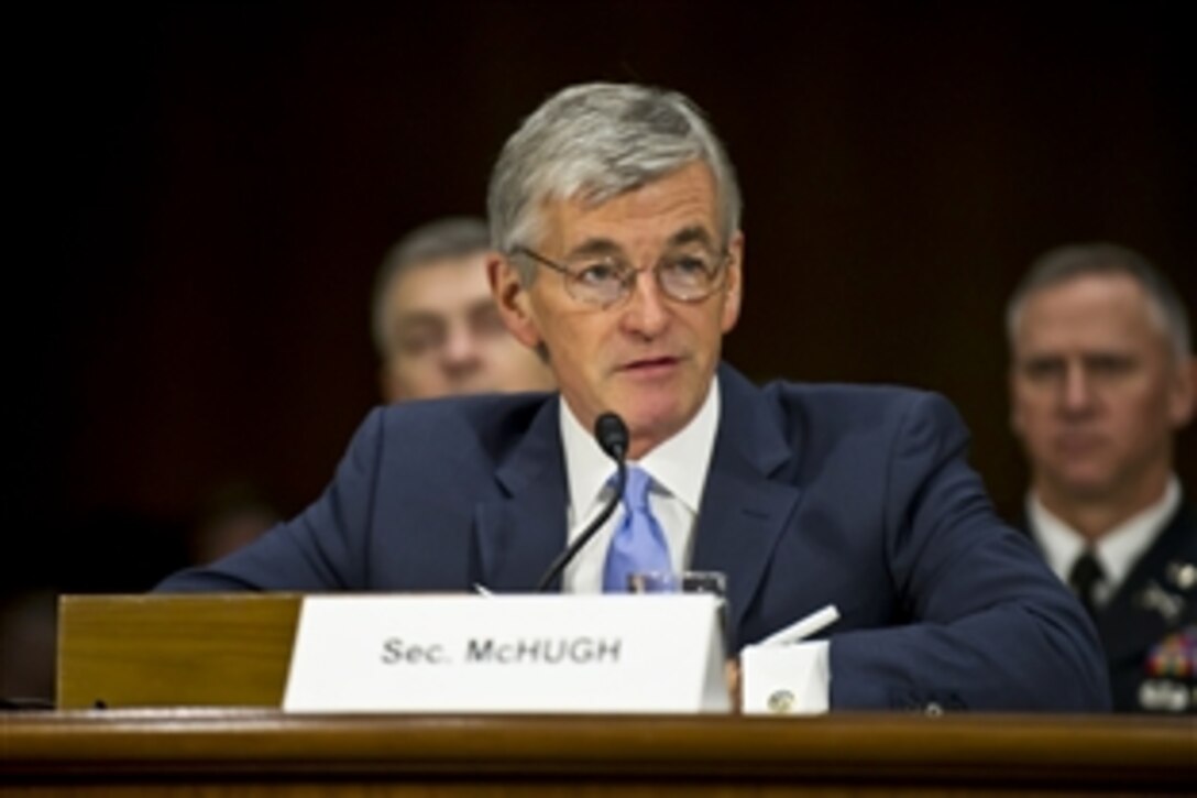 Army Secretary John M. McHugh testifies on the 2013 defense budget request before the Senate Armed Services Committee in Washington, D.C. March 8, 2012.