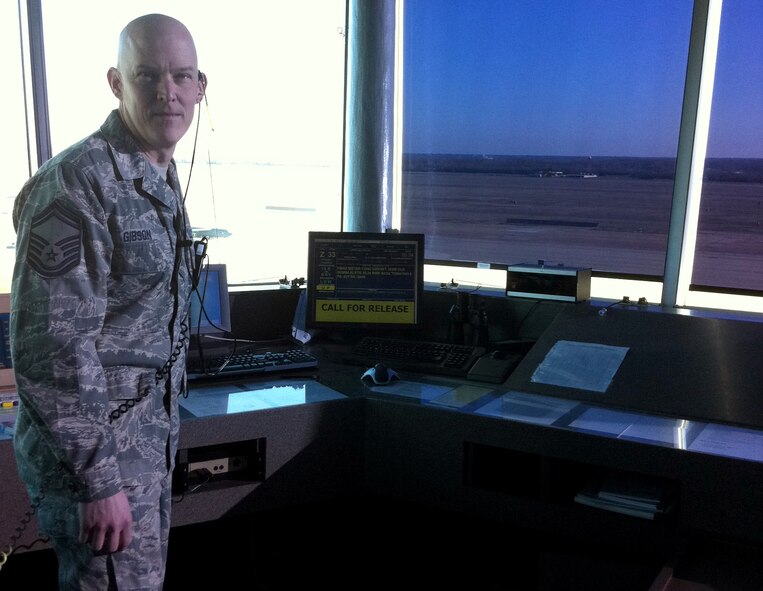 Senior Master Sgt. Timothy Gibson, 2nd Operations Squadron Support superintendent, stands in the air traffic control tower on Barksdale Air Force Base, La., Jan 21. Gibson won Air Traffic Air Traffic Controller of the Year award in the 2011 Air Force Global Strike Command Airfield Operations Flight Awards. (Courtesy Photo)(RELEASED)