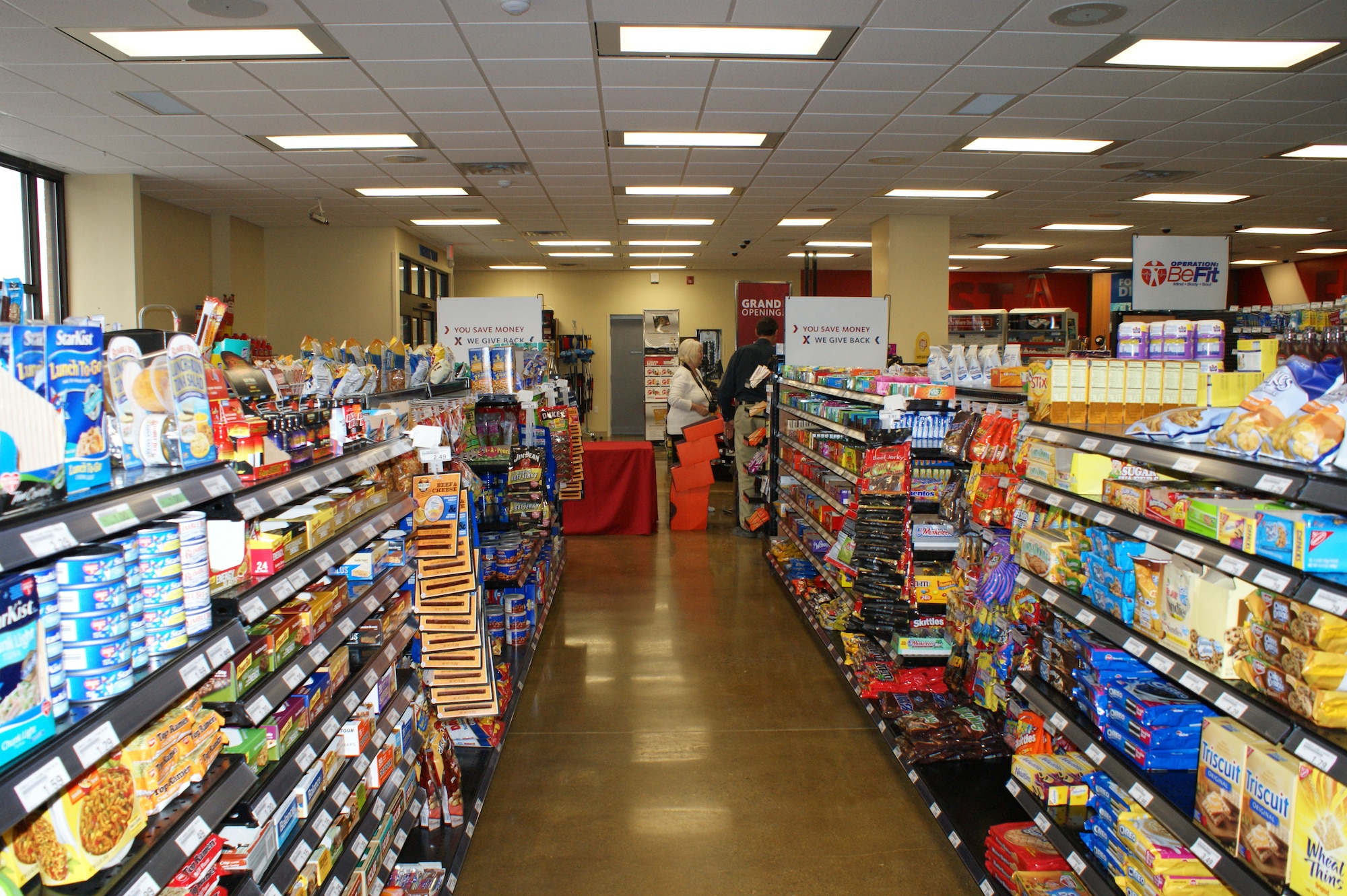 A look down one of the aisles of the renovated AAFES Sheppard South Express Shoppette during the grand reopening event on Mar. 9, 2012.  The existing shoppette facility was renovated over a six-month time span, with both the exterior and interior receiving makeovers. (U.S. Air Force photo/Dan Hawkins)