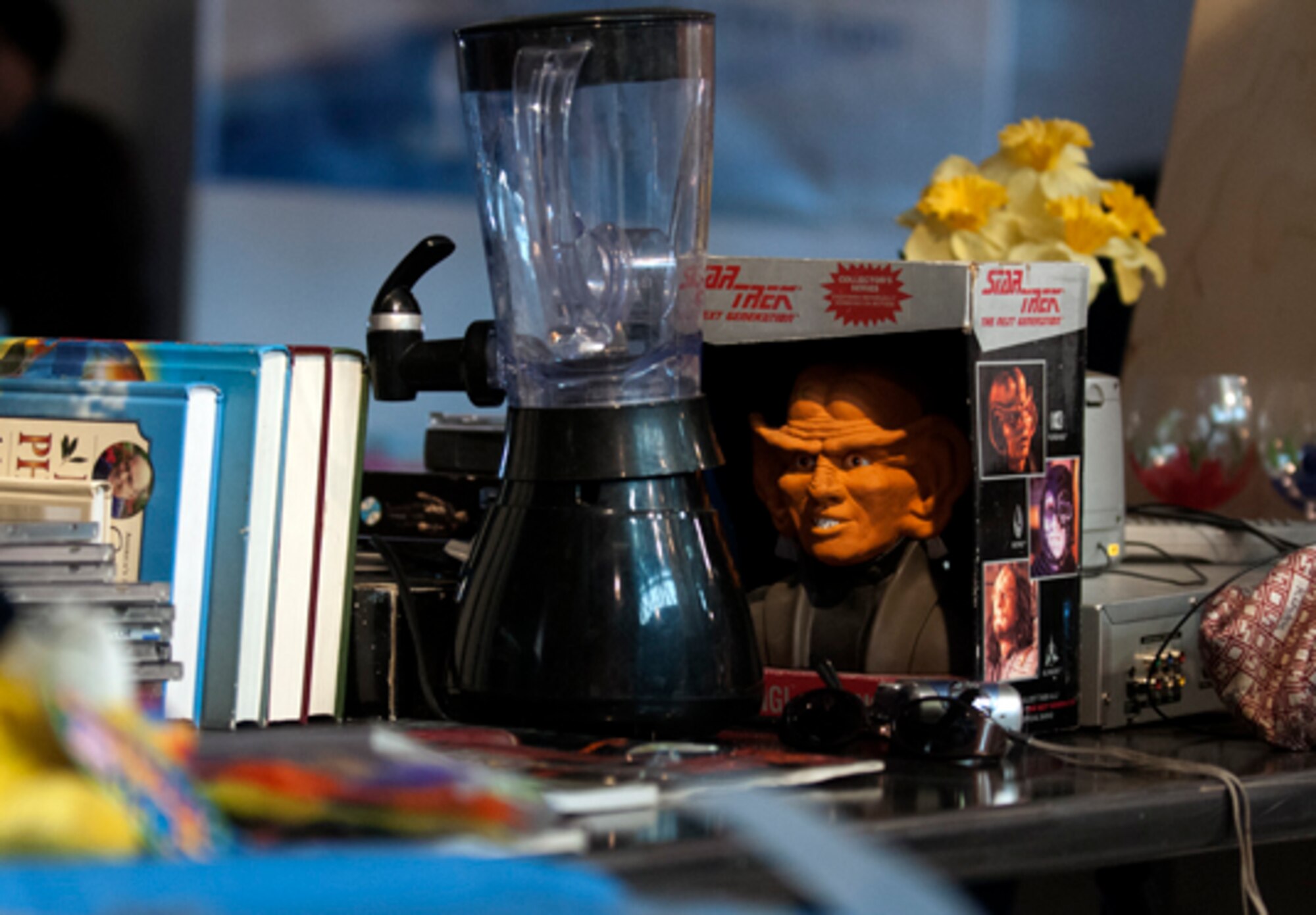 Star Trek memorabilia, food processers, books and electronics are just some of the items offered during the flea market sponsored by the 90th Force Support Squadron in Fall Hall Community Center March 3. (U.S. Air Force photo by R.J. Oriez)