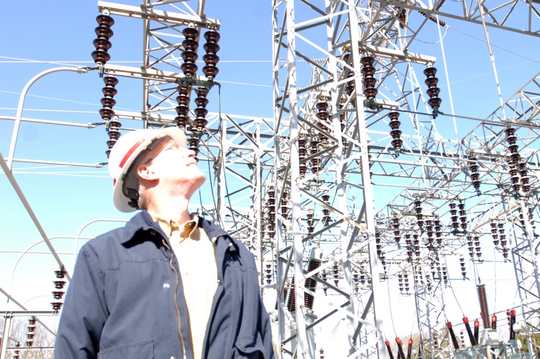 CARTHAGE, Tenn. — Jim Carter, who leads hydropower design activities in the Nashville District Civil Design Branch Mechanical and Electrical Section, inspects the Cordell Hull Dam Switchyard here, March 6, 2012. A combined team from the Nashville District and the Hydroelectric Design Center in Portland, Ore., which is the Corps’ national center of excellence for hydroelectric and large pumping plant engineering services, is performing a district-wide assessment of the switchyards at nine hydropower project sites.