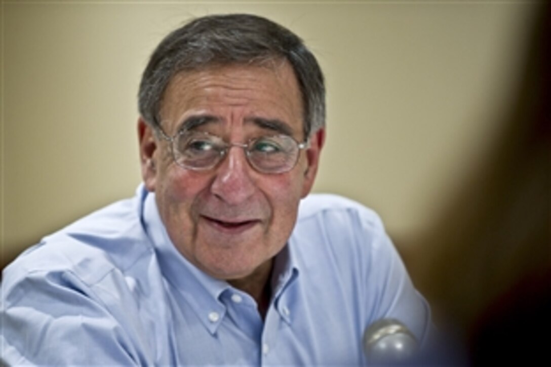 Defense Secretary Leon E. Panetta answers questions from the press during a media availability in Honolulu, March 8, 2012. Panetta is in Hawaii to attend the U.S. Pacific Command's change of command ceremony where Navy Adm. Robert F. Willard will relinquish command to Navy Adm. Samuel J. Locklear III. 