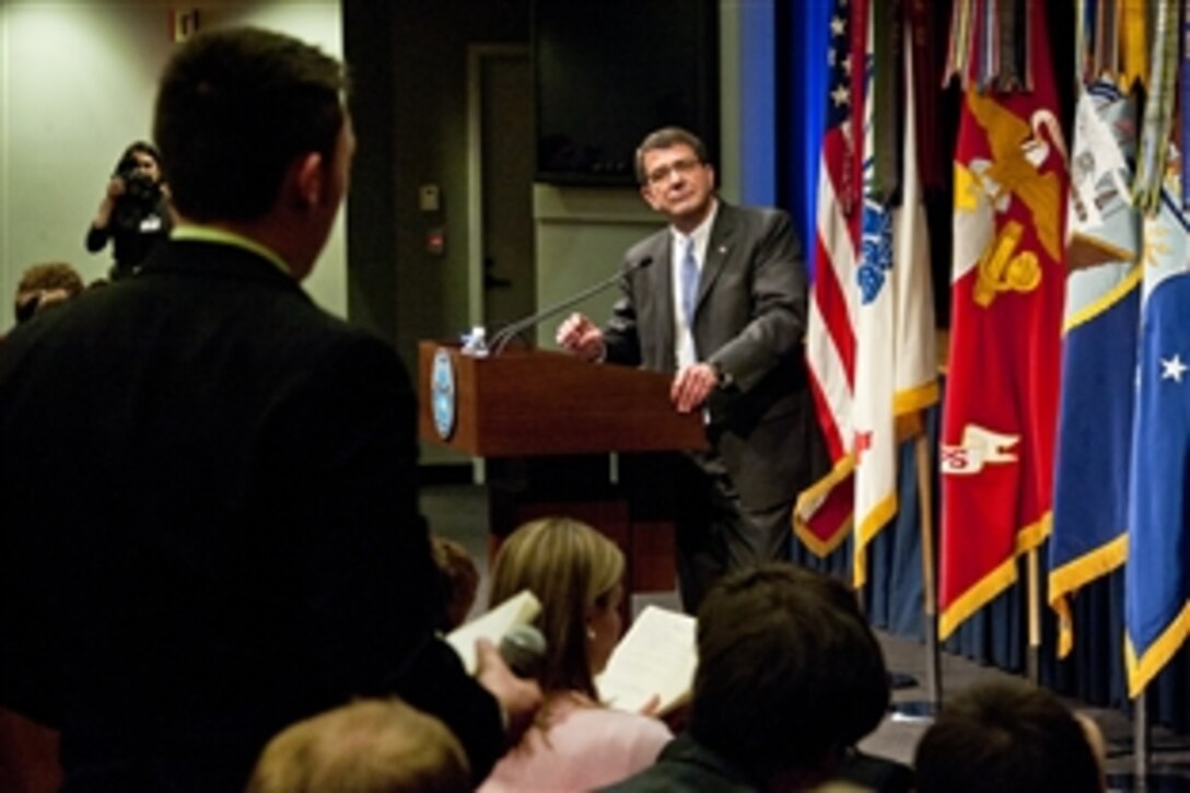 Deputy Defense Secretary Ashton B. Carter speaks with students from the Senate Youth Program during their visit to the Pentagon, March 9, 2012.