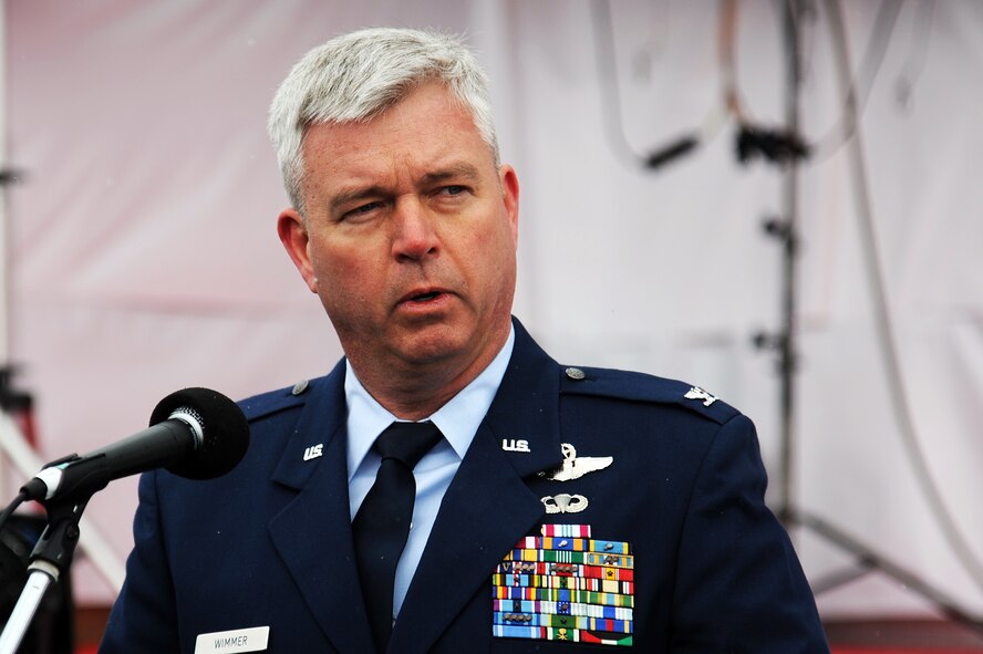 U.S. Air Force Col. Al Wimmer, 35th Fighter Wing vice commander, gives opening remarks during the remembrance ceremony held at Momoishi Port in Oirase Town, Japan, March 11, 2012. More than 500 people, including many from Misawa Air Base, paid tribute to those who lost their lives during the 9.0 magnitude earthquake and subsequent tsunami that occurred on March, 11, 2011. (U.S. Air Force photo by Tech. Sgt. Marie Brown/Released)