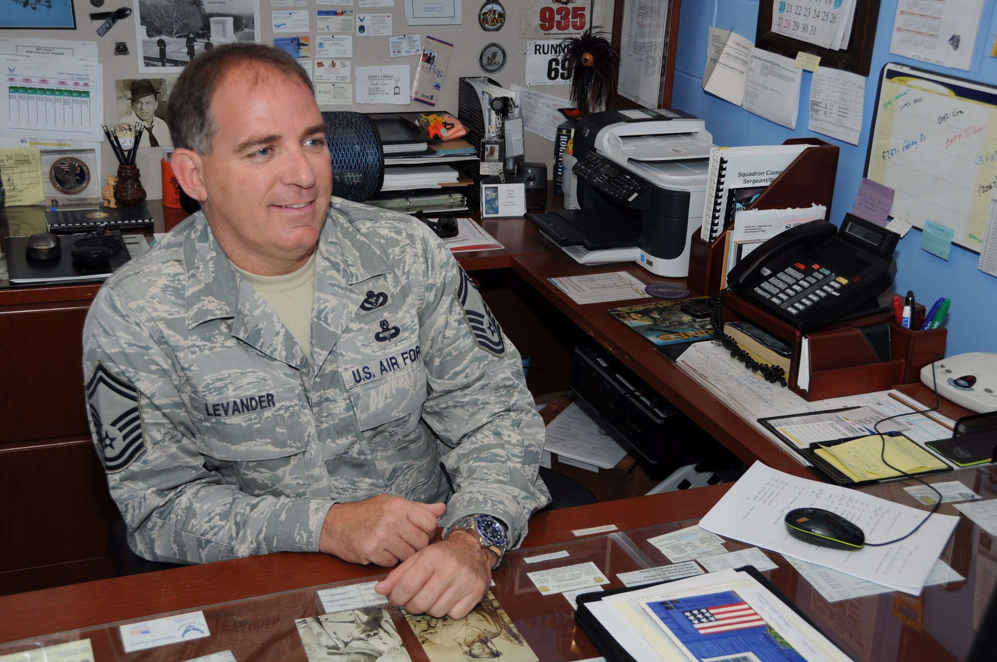 Senior Master Sgt. Brad Levander was recognized here Mar. 10 as the 2011 HQ 4th Air Force and Air Force Reserve Command Transportation Civilian Supervisor/Leader of the Year. SMSgt Levander SMSgt Levander began his AF Reserve career with the 315th in 1995 after a career in the Navy and currenlty is the senior Air Reserve Technician with 81st APS. (U.S. Air Force Photo/SSgt Shane Ellis)
